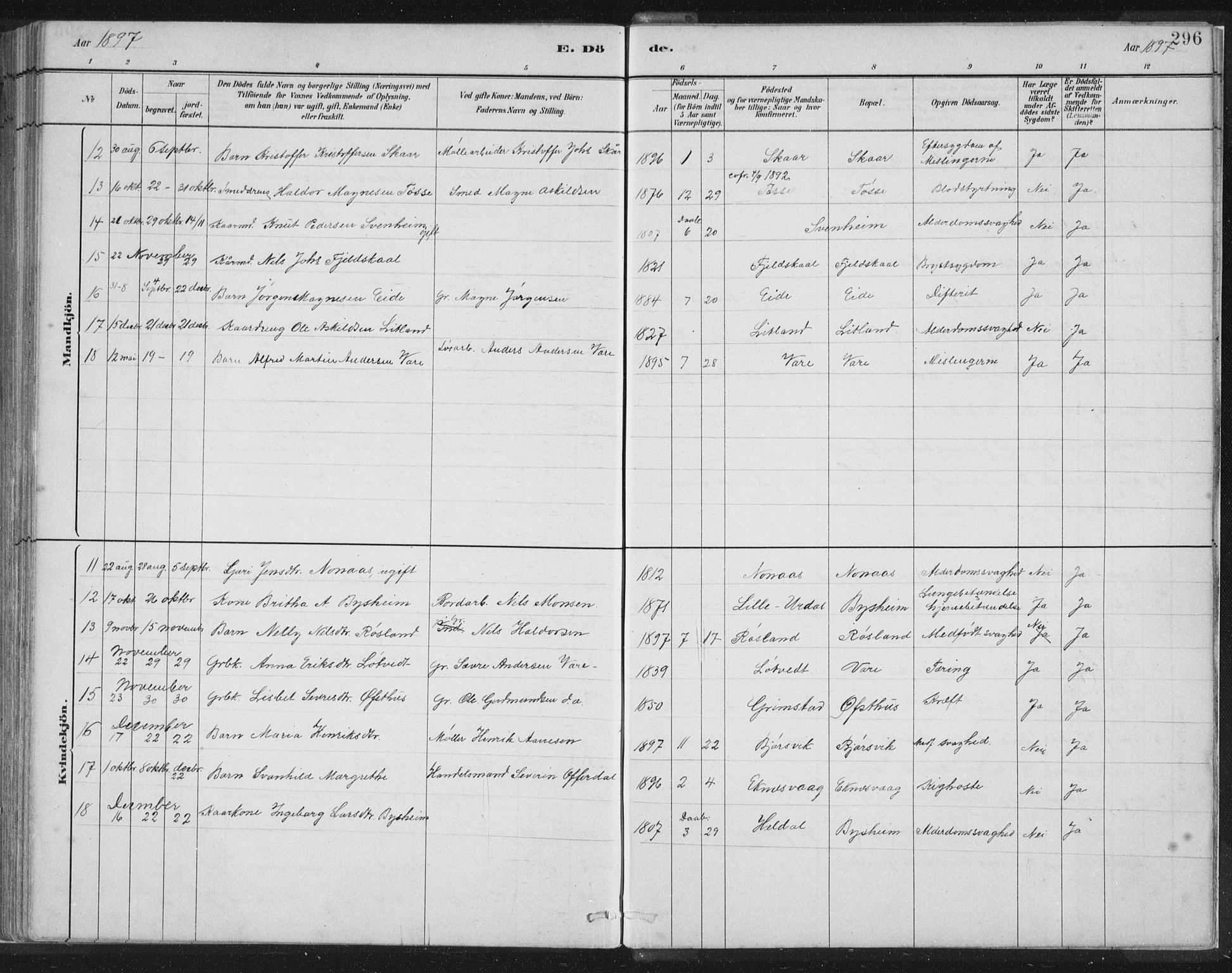 Hosanger sokneprestembete, AV/SAB-A-75801/H/Hab: Parish register (copy) no. A 3 II, 1882-1903, p. 296