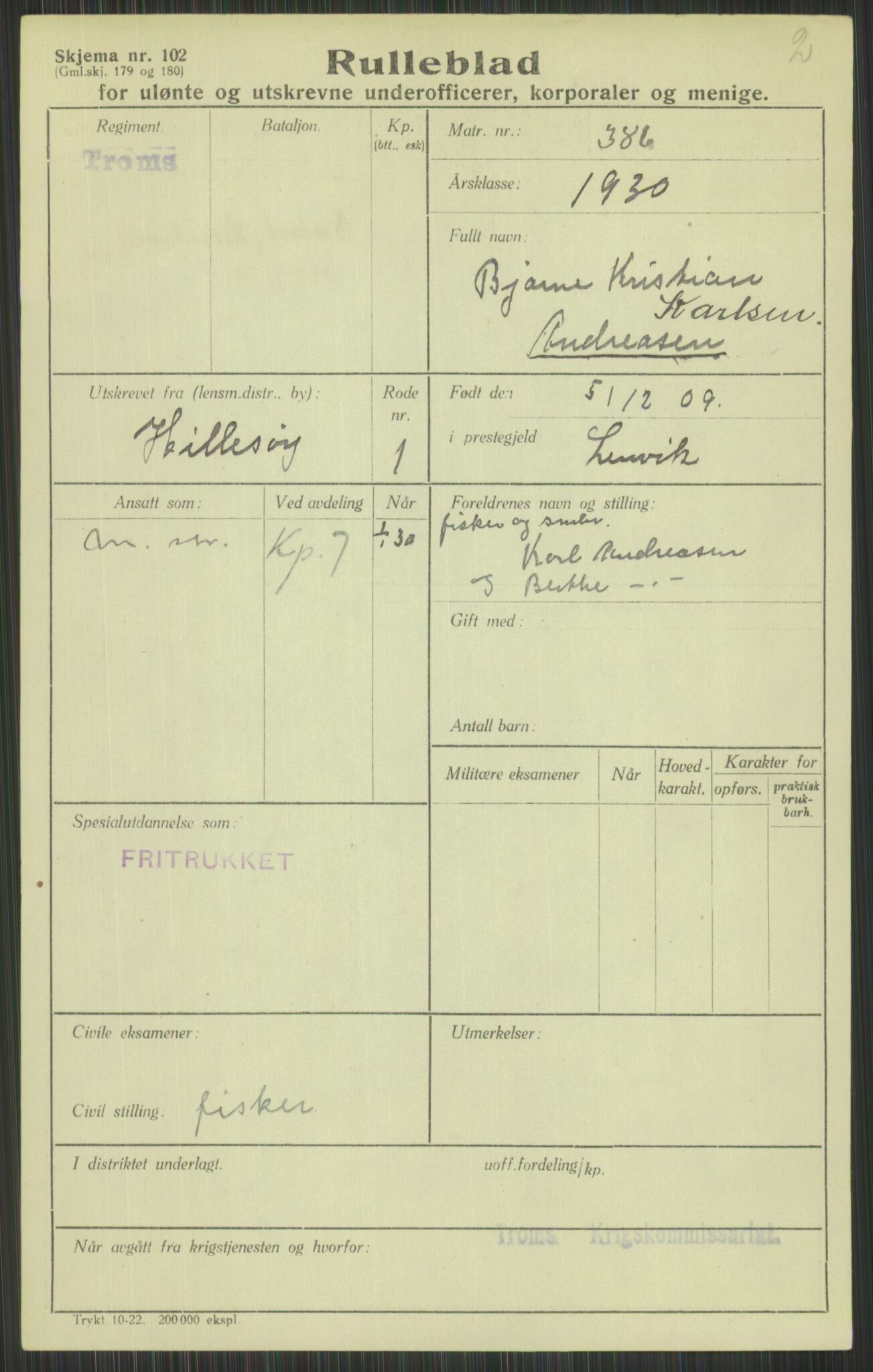 Forsvaret, Troms infanteriregiment nr. 16, AV/RA-RAFA-3146/P/Pa/L0014: Rulleblad for regimentets menige mannskaper, årsklasse 1930, 1930, p. 19