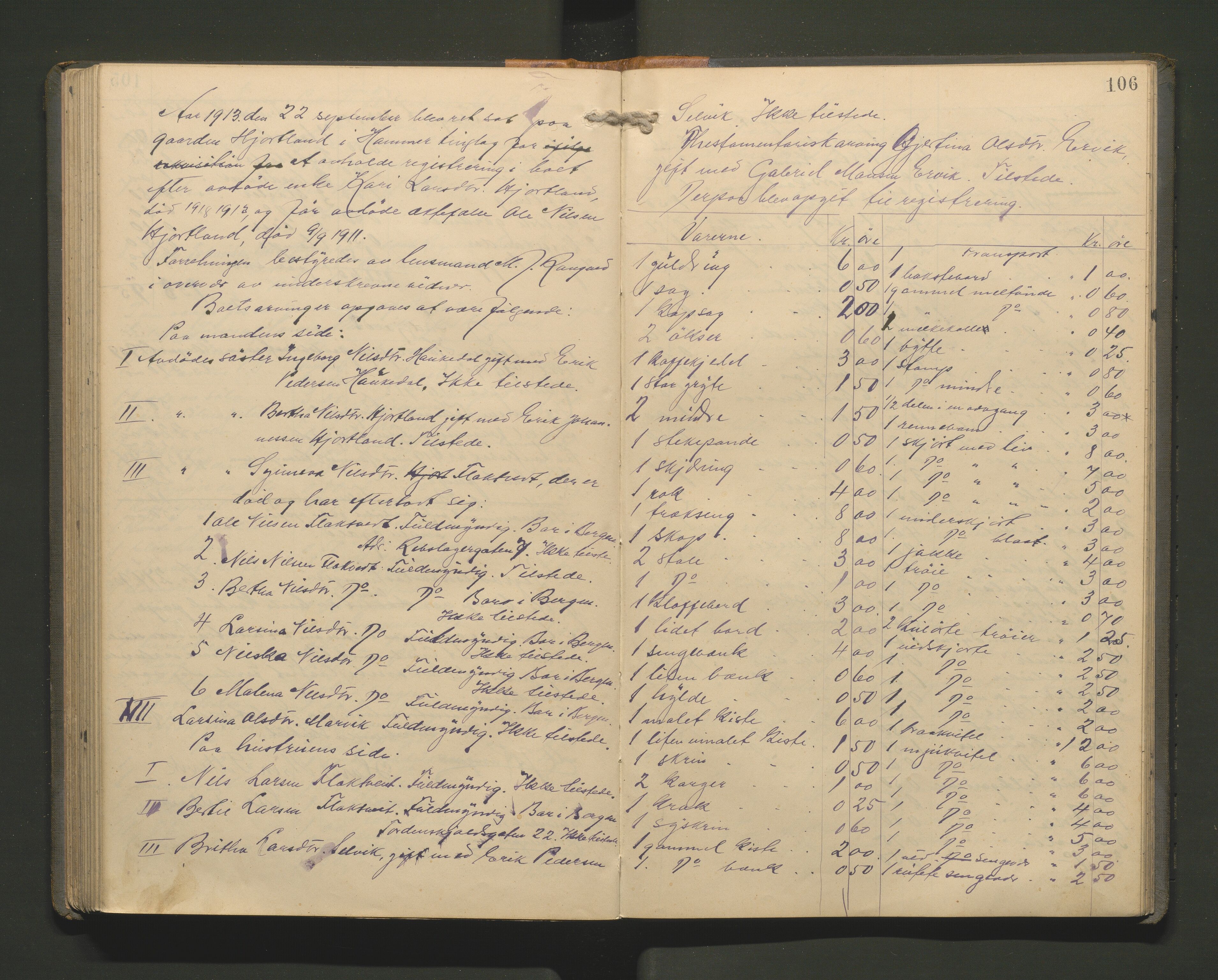 Lensmannen i Hamre, SAB/A-32601/0006/L0003: Registreringsprotokoll, 1904-1917, p. 105b-106a