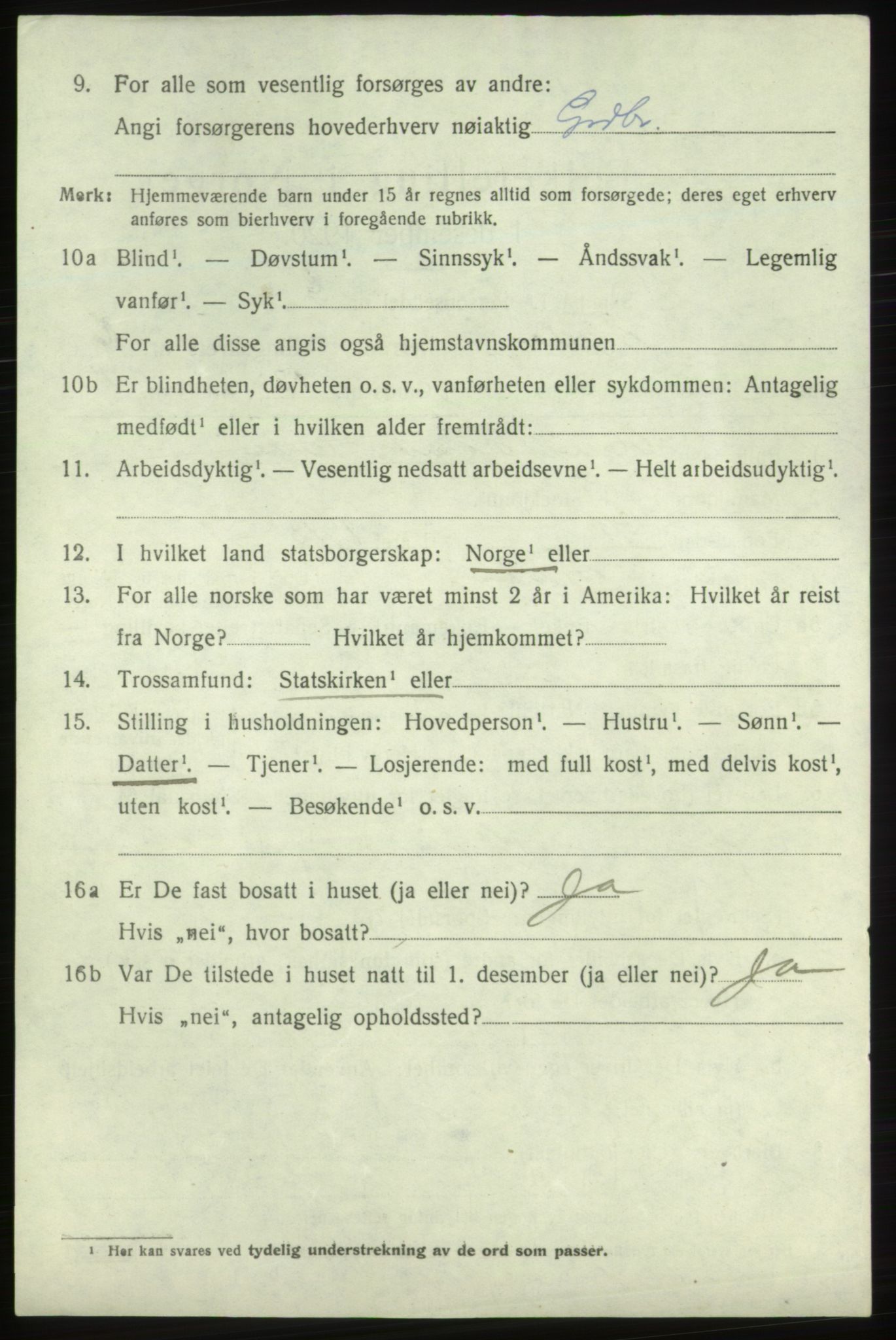 SAB, 1920 census for Fjelberg, 1920, p. 2190