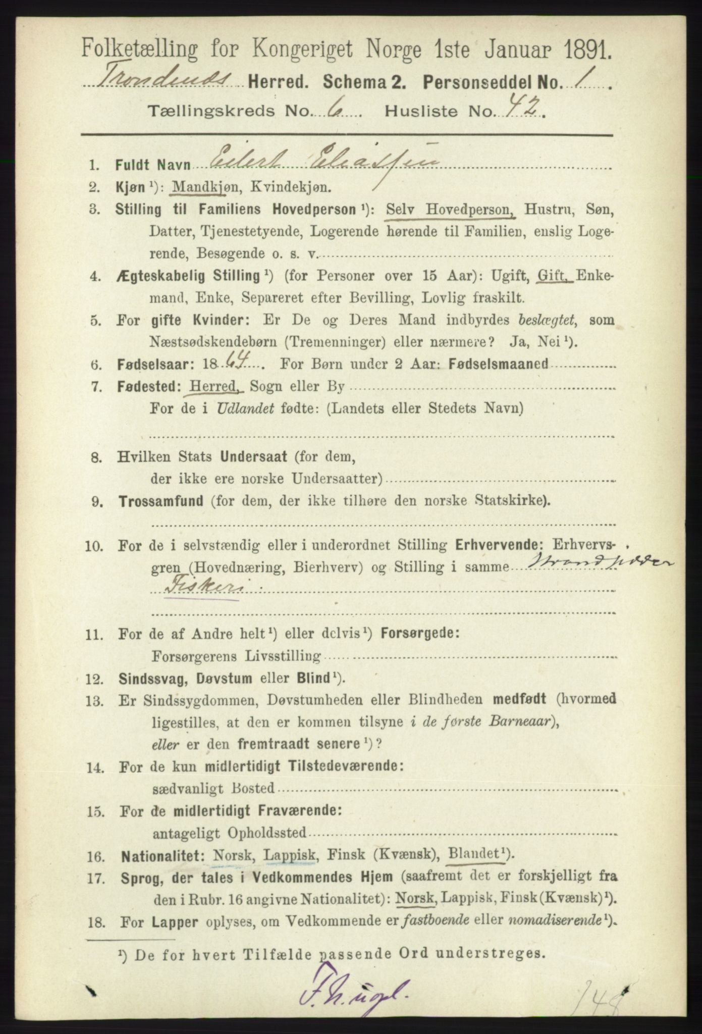 RA, 1891 census for 1914 Trondenes, 1891, p. 4080