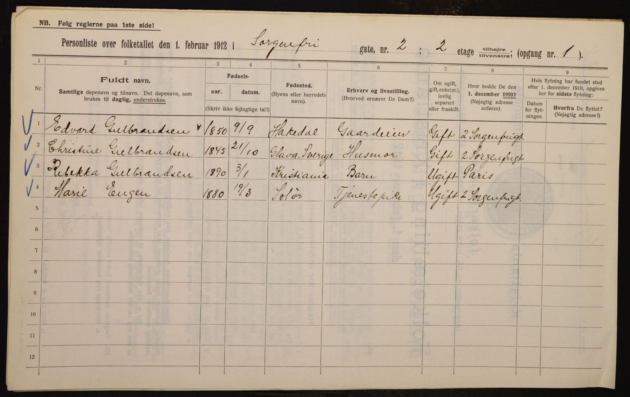 OBA, Municipal Census 1912 for Kristiania, 1912, p. 100096