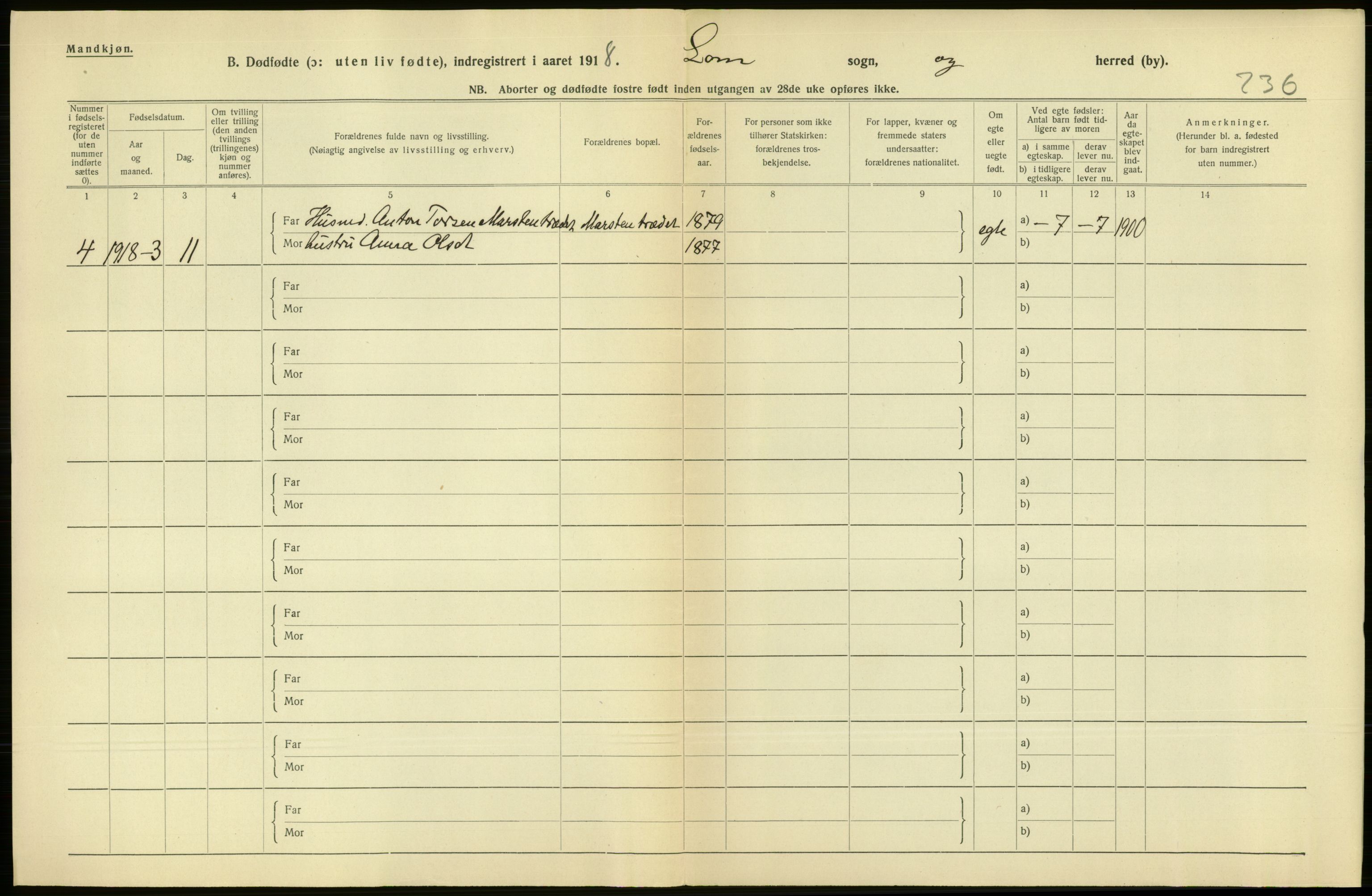 Statistisk sentralbyrå, Sosiodemografiske emner, Befolkning, RA/S-2228/D/Df/Dfb/Dfbh/L0016: Oppland fylke: Gifte, dødfødte. Bygder og byer., 1918, p. 269