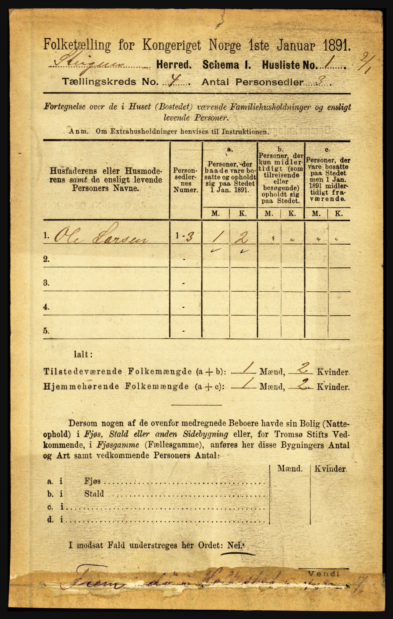 RA, 1891 census for 1848 Steigen, 1891, p. 1393