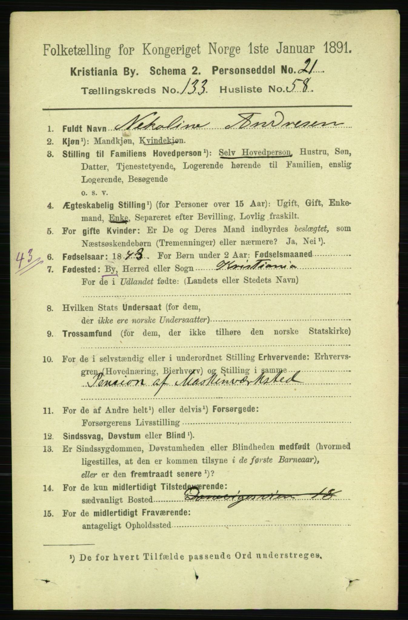 RA, 1891 census for 0301 Kristiania, 1891, p. 73397