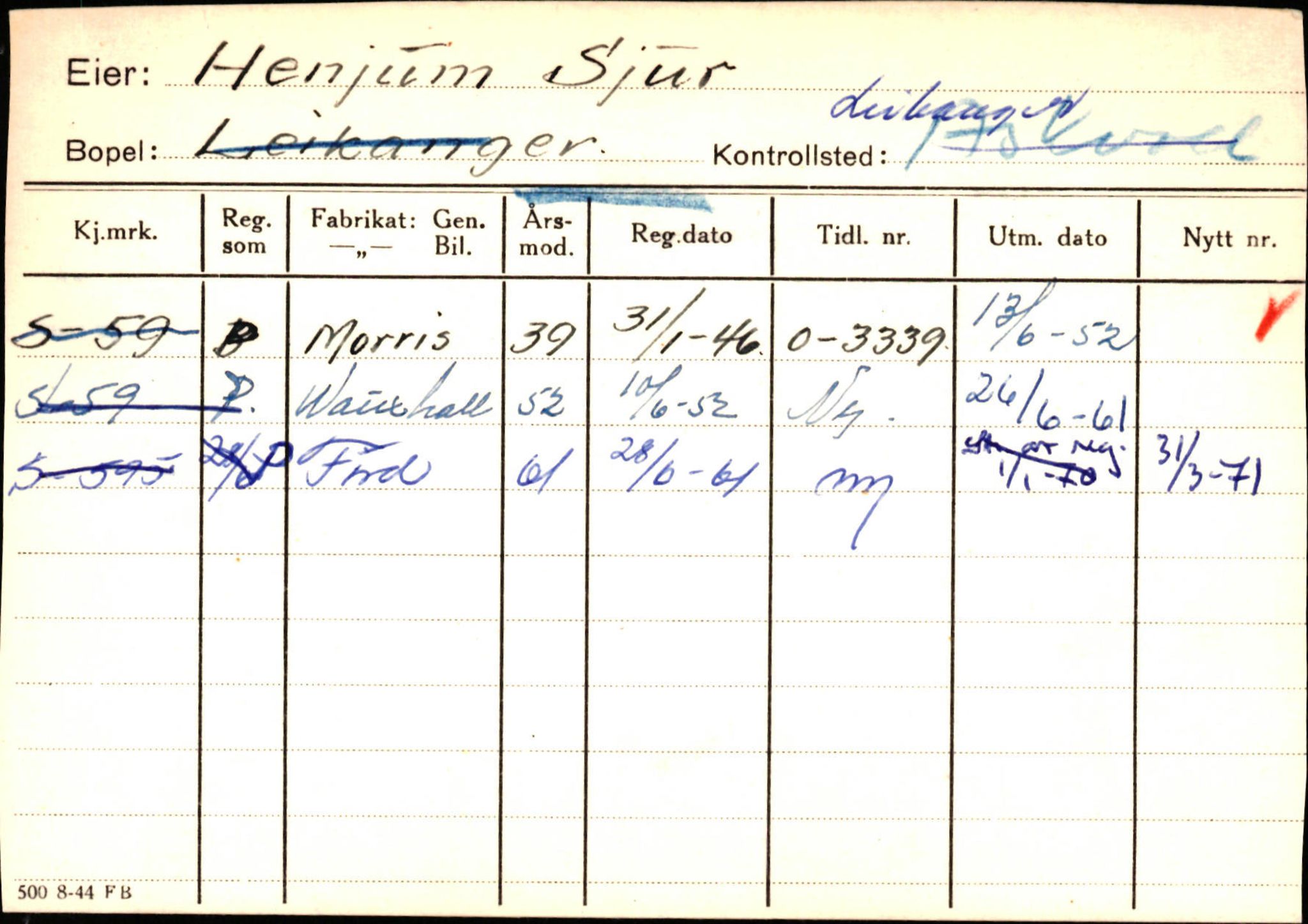 Statens vegvesen, Sogn og Fjordane vegkontor, AV/SAB-A-5301/4/F/L0126: Eigarregister Fjaler M-Å. Leikanger A-Å, 1945-1975, p. 1423