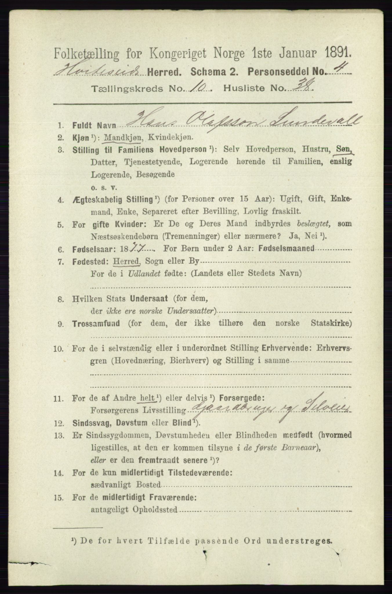 RA, 1891 census for 0829 Kviteseid, 1891, p. 2487