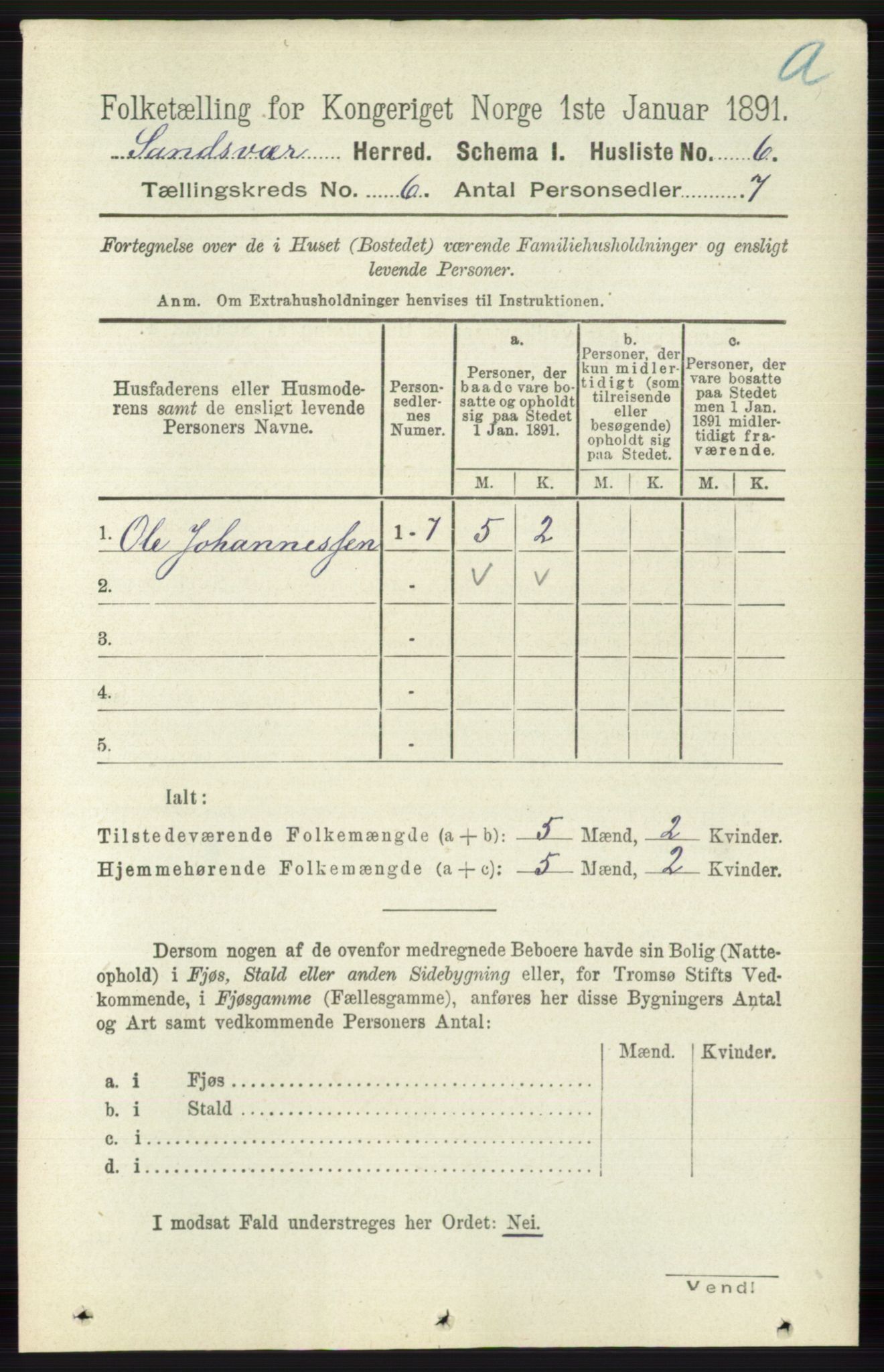 RA, 1891 census for 0629 Sandsvær, 1891, p. 3308