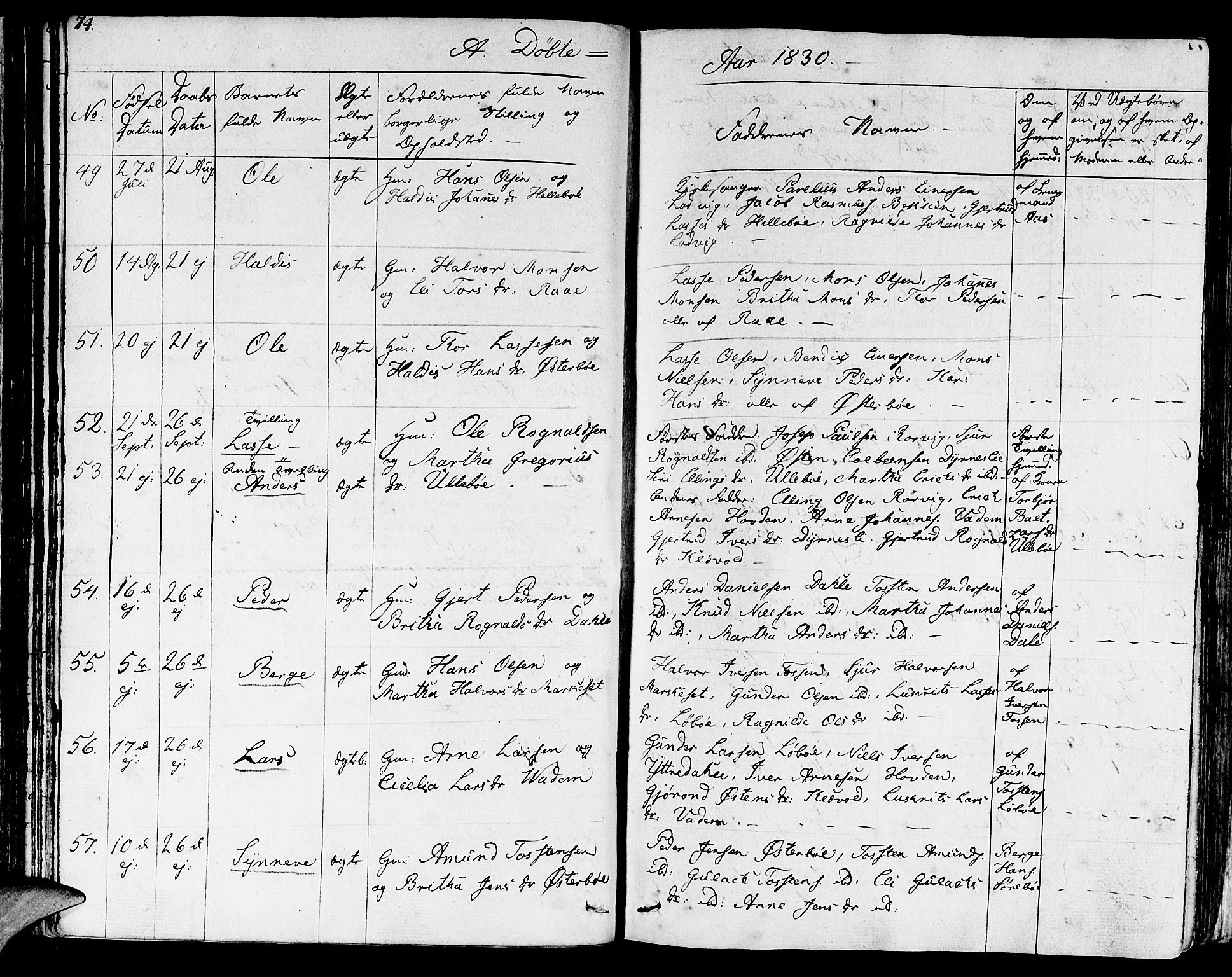 Lavik sokneprestembete, AV/SAB-A-80901: Parish register (official) no. A 2I, 1821-1842, p. 74