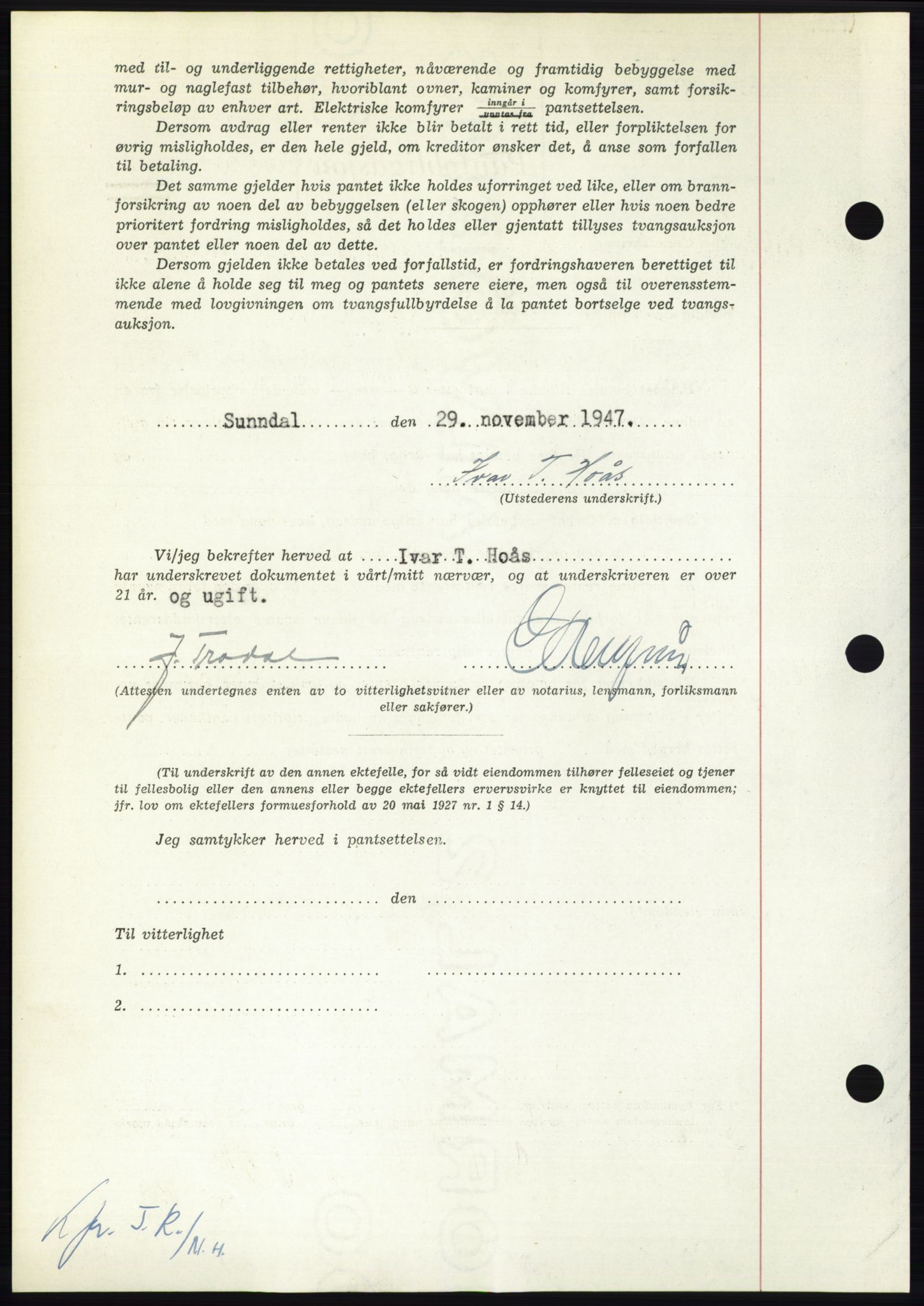 Nordmøre sorenskriveri, AV/SAT-A-4132/1/2/2Ca: Mortgage book no. B97, 1947-1948, Diary no: : 2942/1947