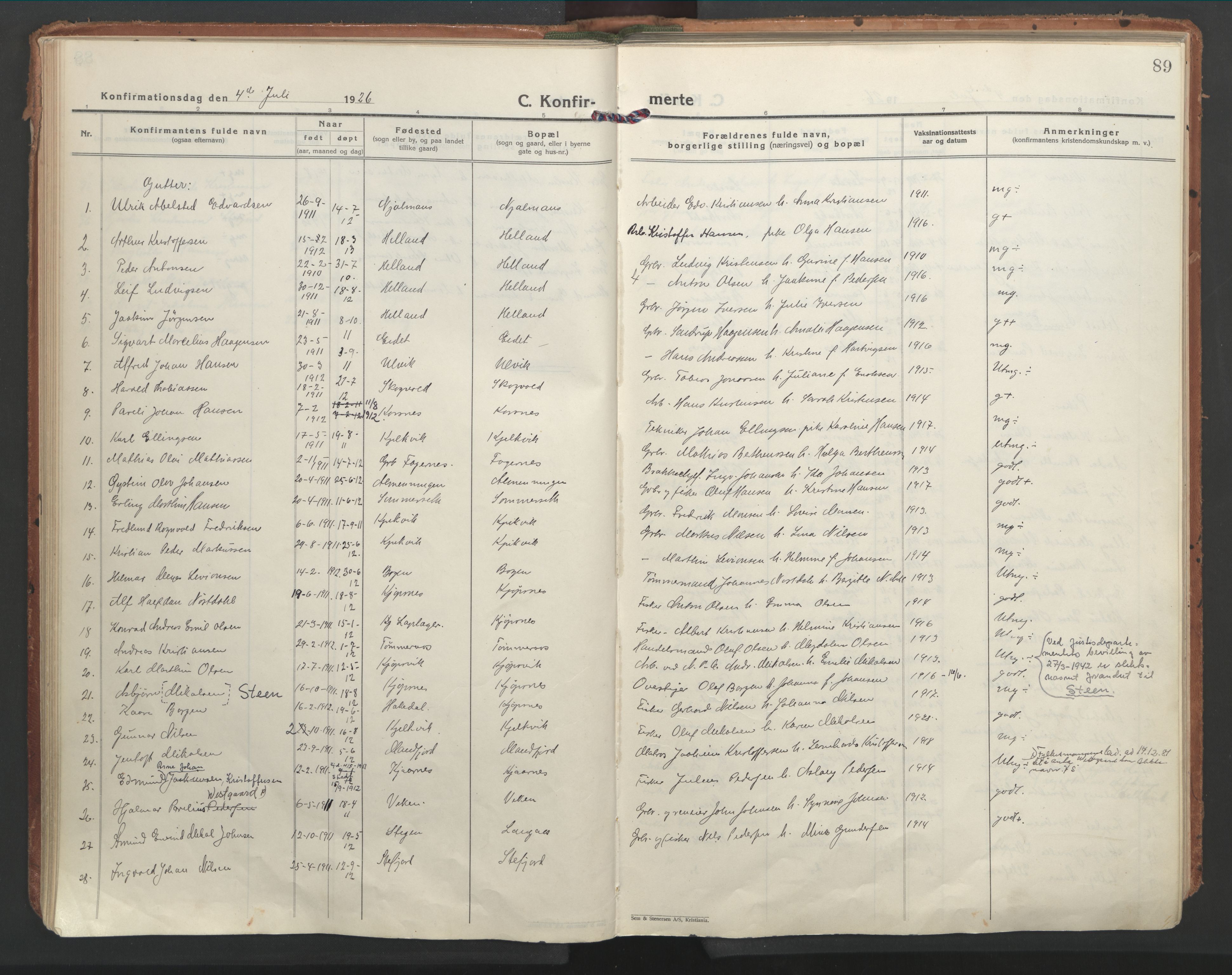 Ministerialprotokoller, klokkerbøker og fødselsregistre - Nordland, SAT/A-1459/861/L0873: Parish register (official) no. 861A08, 1923-1932, p. 89
