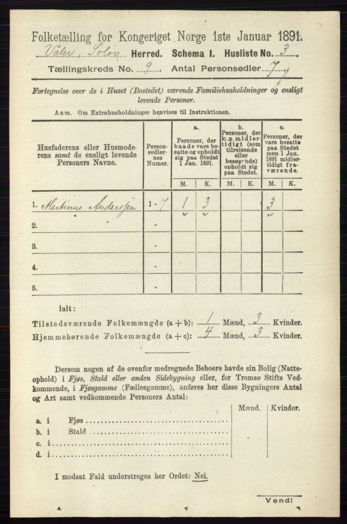 RA, 1891 census for 0426 Våler, 1891, p. 3815