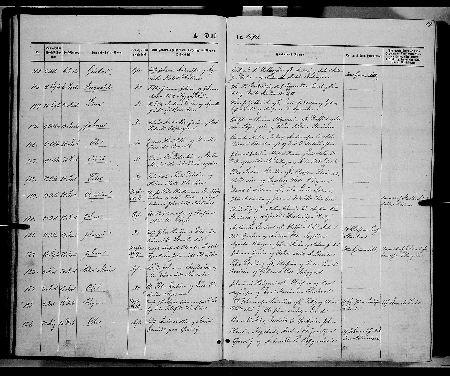 Vardal prestekontor, SAH/PREST-100/H/Ha/Hab/L0006: Parish register (copy) no. 6, 1869-1881, p. 19