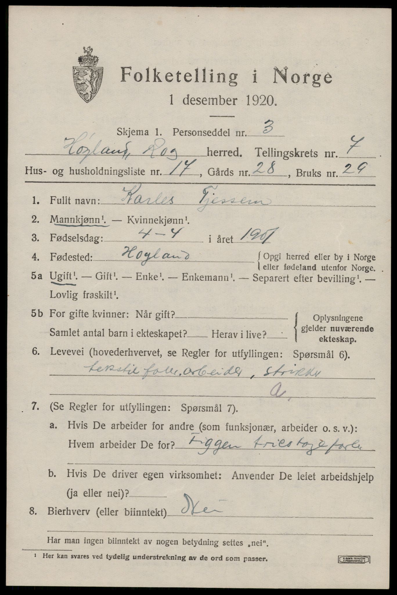 SAST, 1920 census for Høyland, 1920, p. 4842