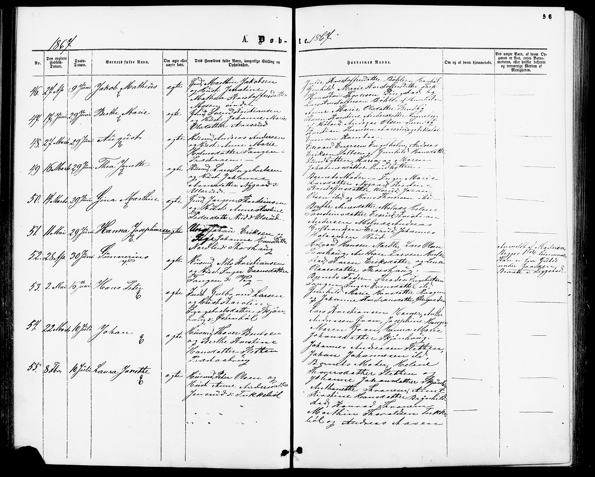 Enebakk prestekontor Kirkebøker, AV/SAO-A-10171c/F/Fa/L0011: Parish register (official) no. I 11, 1862-1882, p. 56