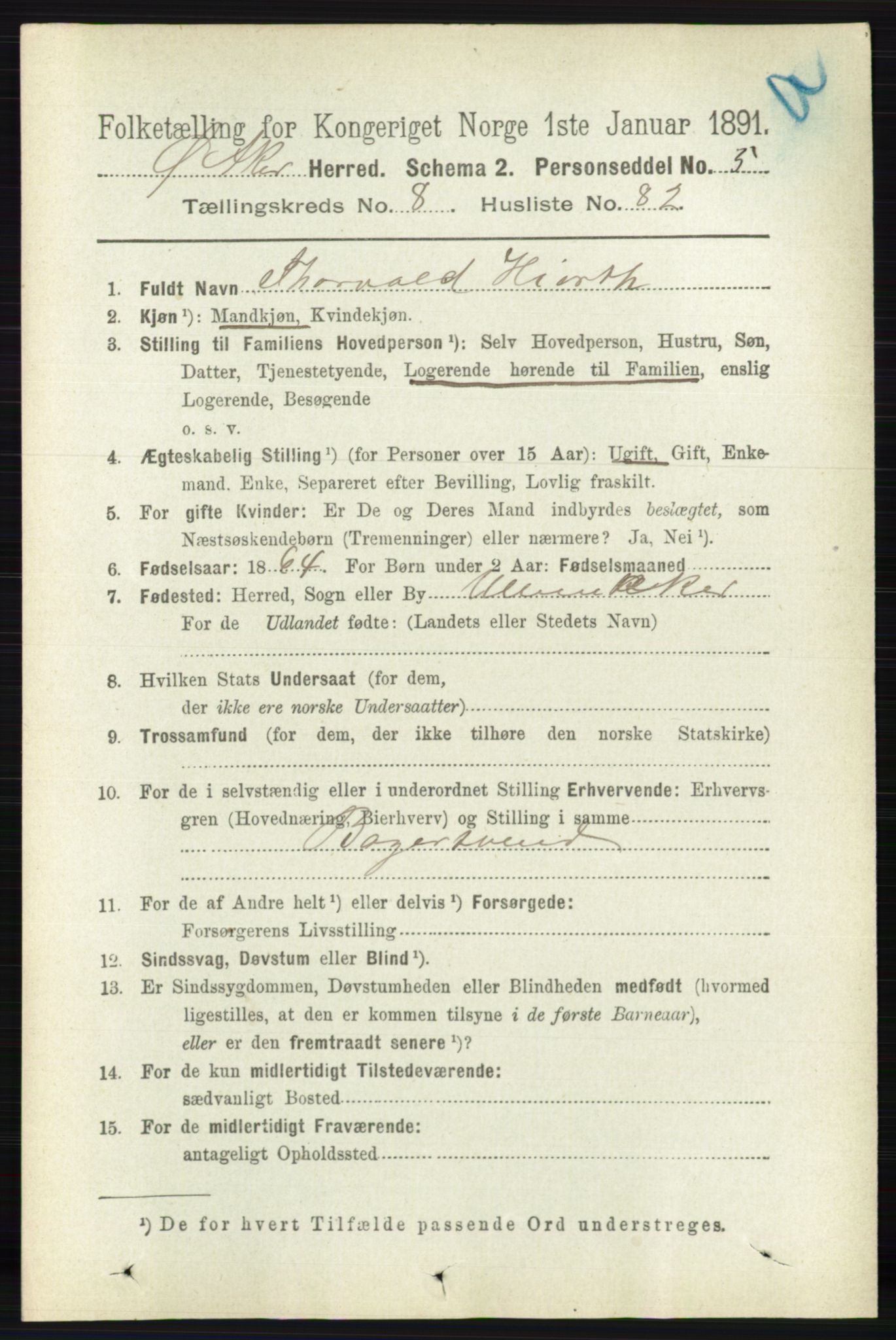 RA, 1891 census for 0218 Aker, 1891, p. 7932