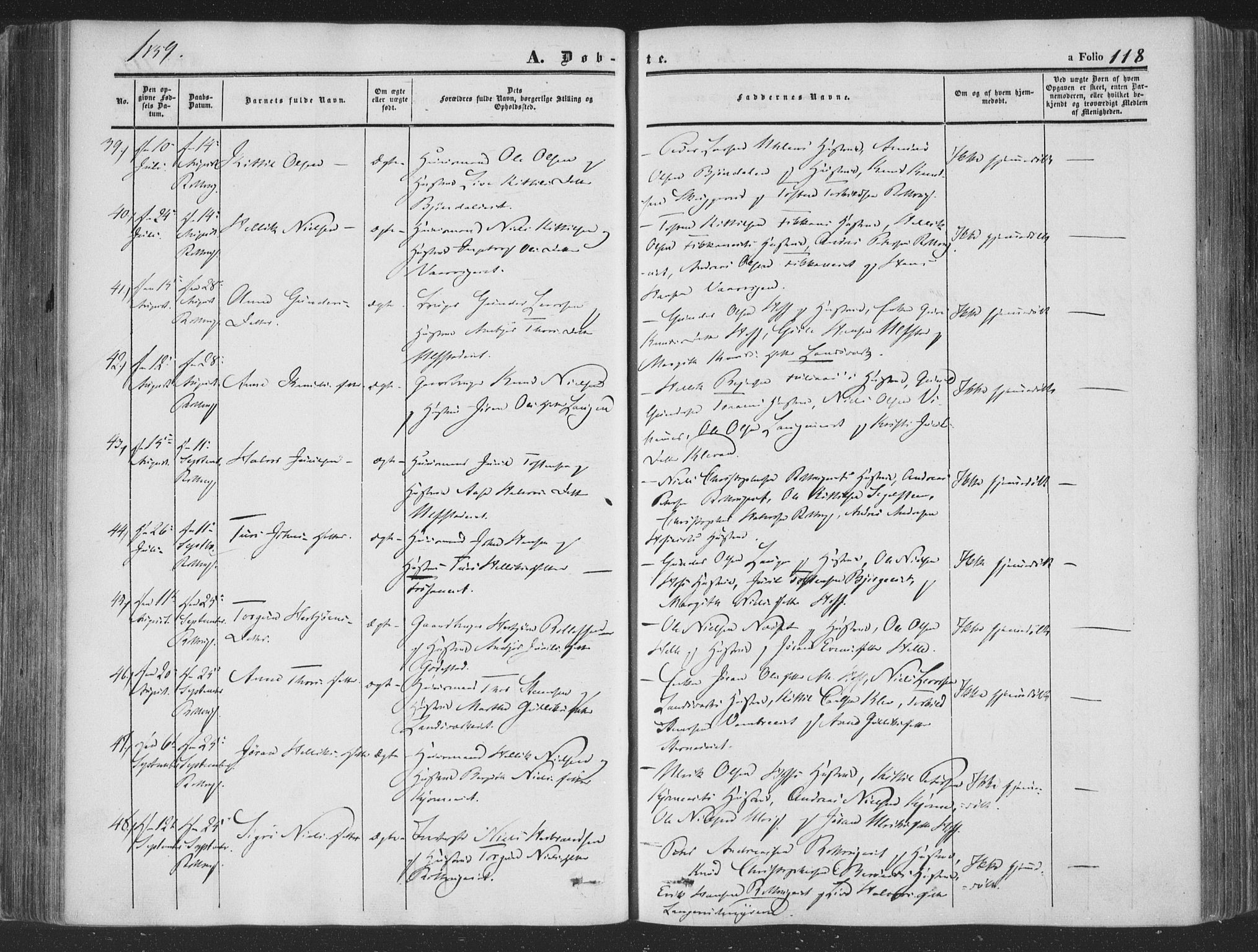 Rollag kirkebøker, AV/SAKO-A-240/F/Fa/L0008: Parish register (official) no. I 8, 1847-1860, p. 118