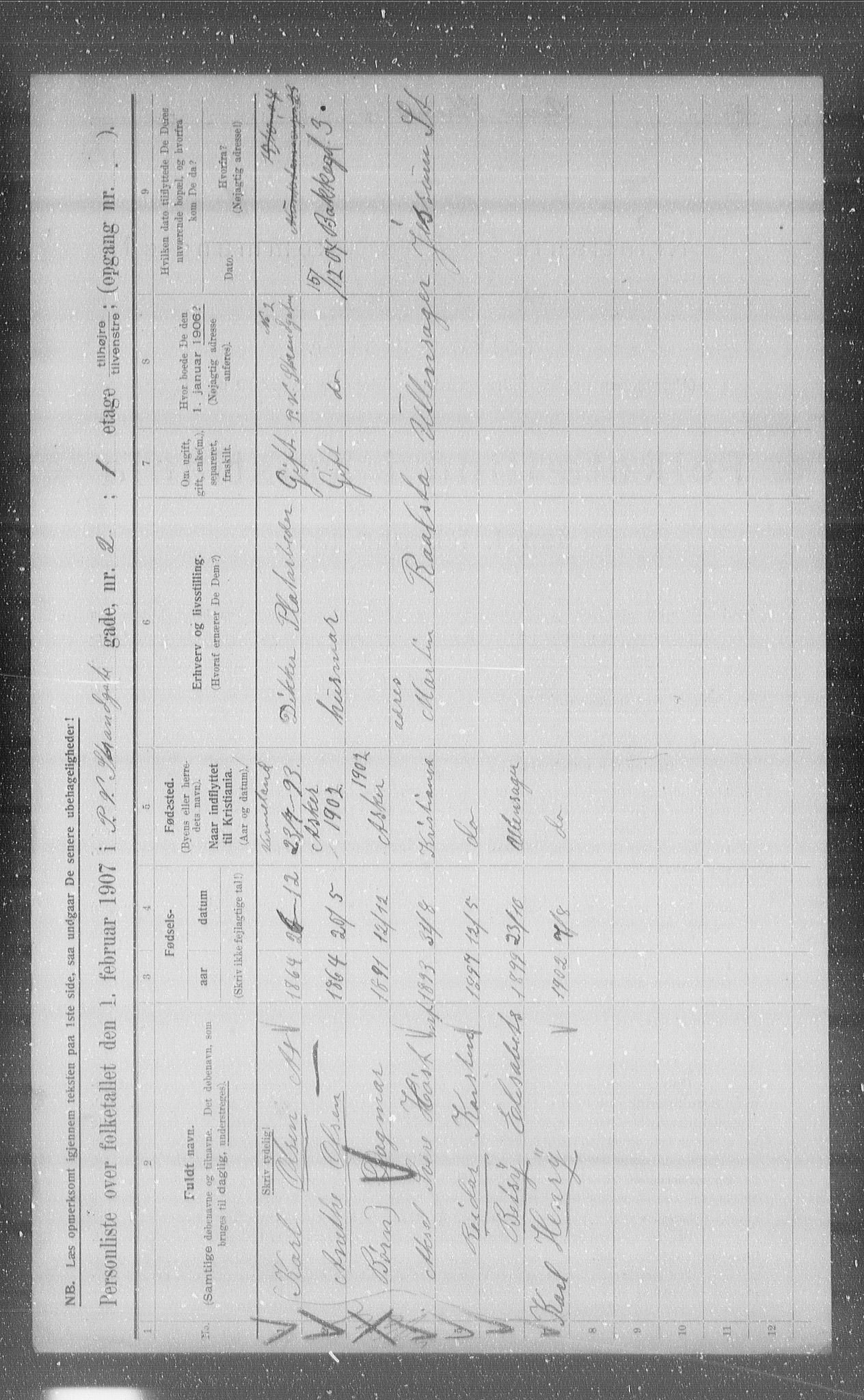 OBA, Municipal Census 1907 for Kristiania, 1907, p. 52784