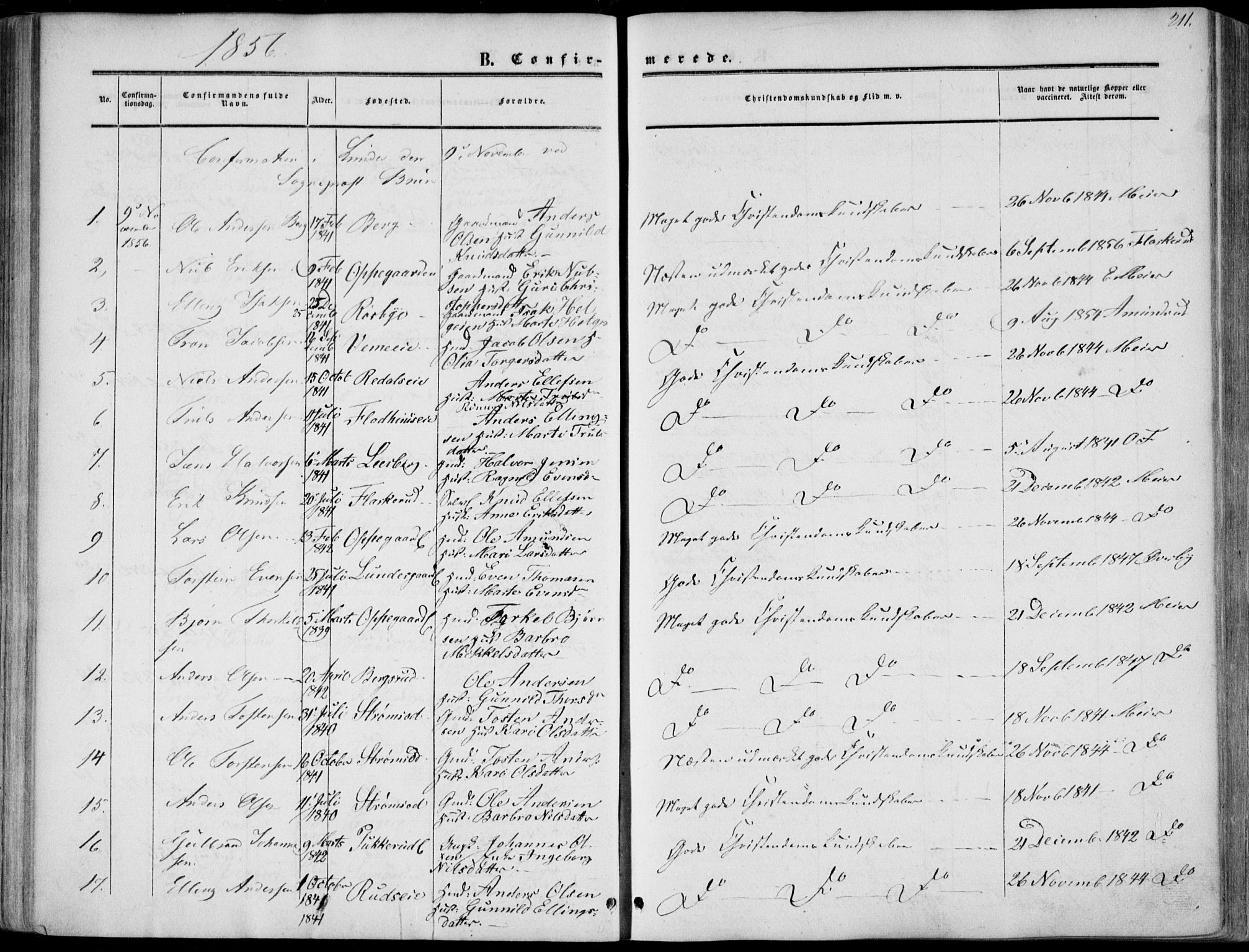 Norderhov kirkebøker, AV/SAKO-A-237/F/Fa/L0012: Parish register (official) no. 12, 1856-1865, p. 211