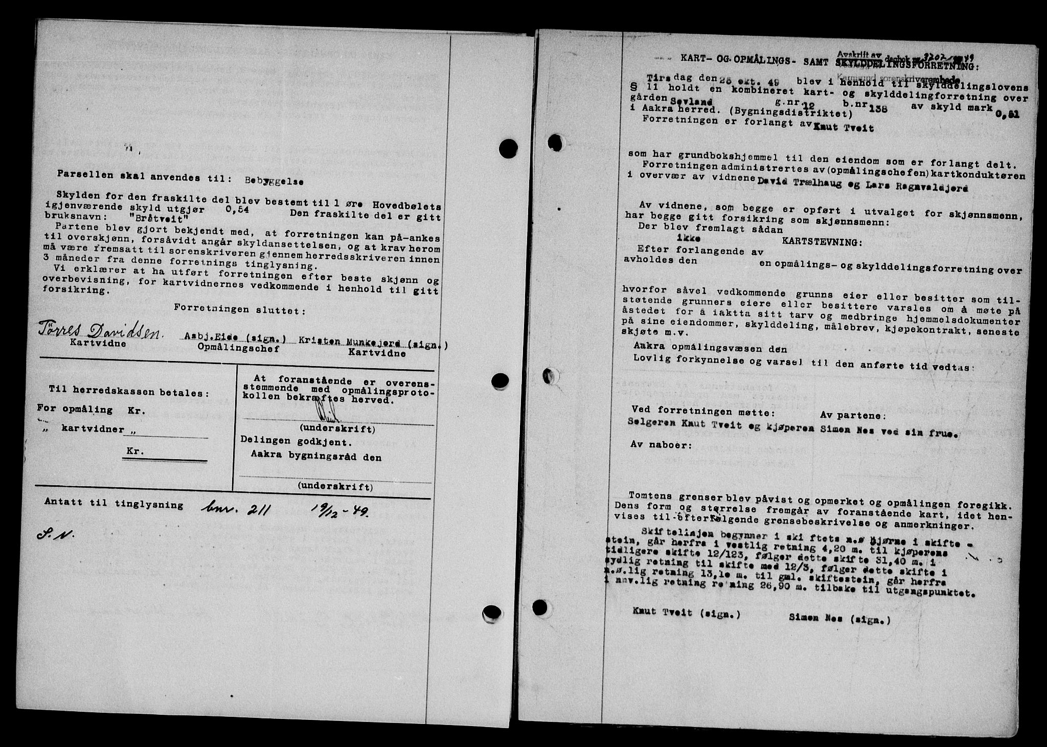 Karmsund sorenskriveri, AV/SAST-A-100311/01/II/IIB/L0098: Mortgage book no. 78A, 1949-1950, Diary no: : 3707/1949