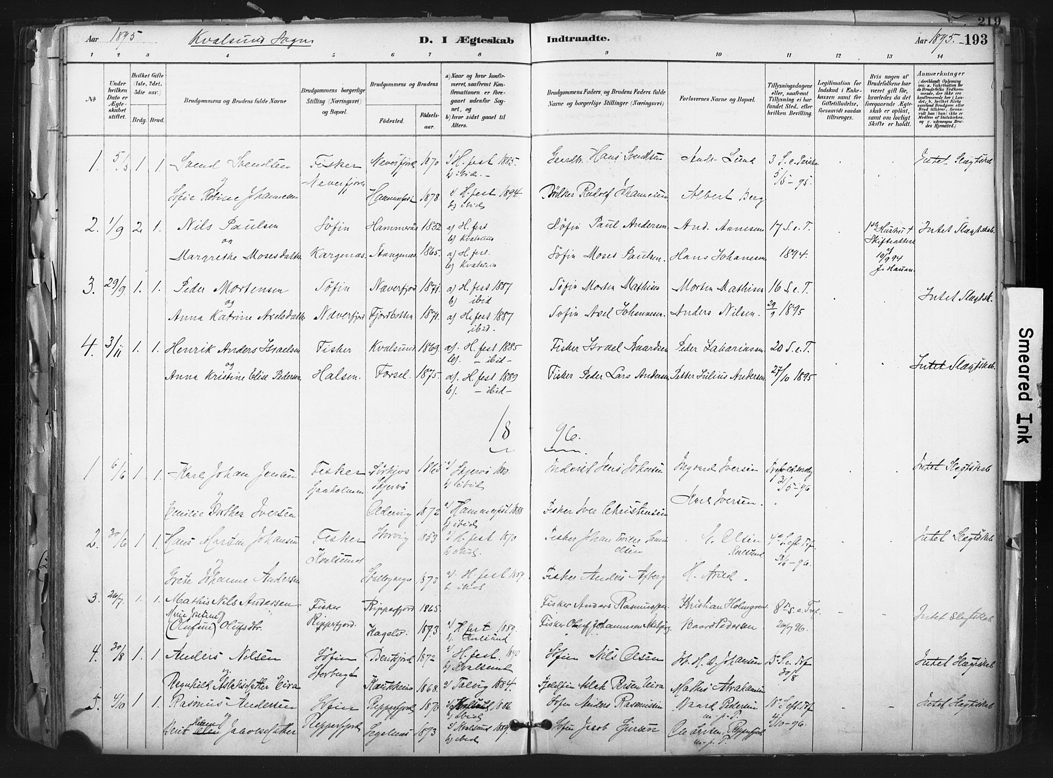 Hammerfest sokneprestkontor, AV/SATØ-S-1347/H/Ha/L0011.kirke: Parish register (official) no. 11 /2, 1885-1897, p. 193