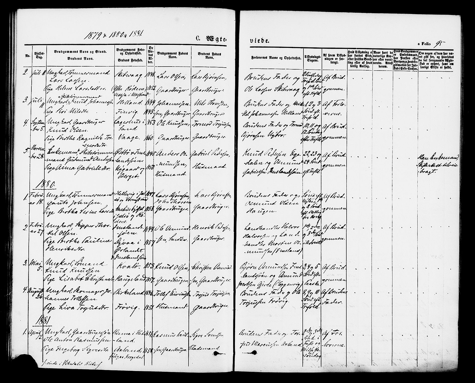 Vikedal sokneprestkontor, AV/SAST-A-101840/01/IV: Parish register (official) no. A 9, 1868-1885, p. 95