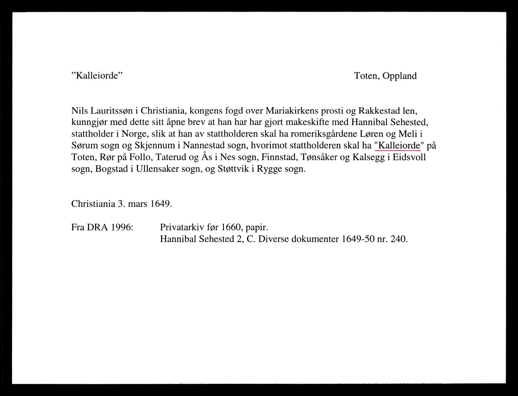 Riksarkivets diplomsamling, AV/RA-EA-5965/F35/F35e/L0011: Registreringssedler Oppland 3, 1400-1700, p. 123