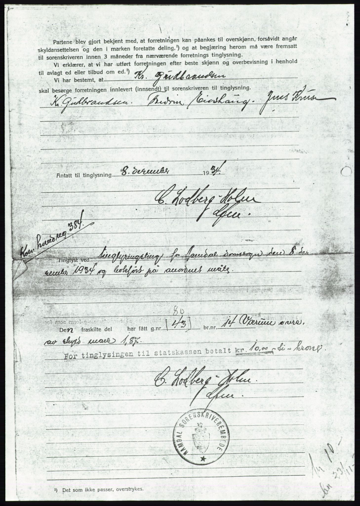Namdal sorenskriveri, AV/SAT-A-4133/1/2/2C: Mortgage book no. -, 1931-1934, Deed date: 08.12.1934