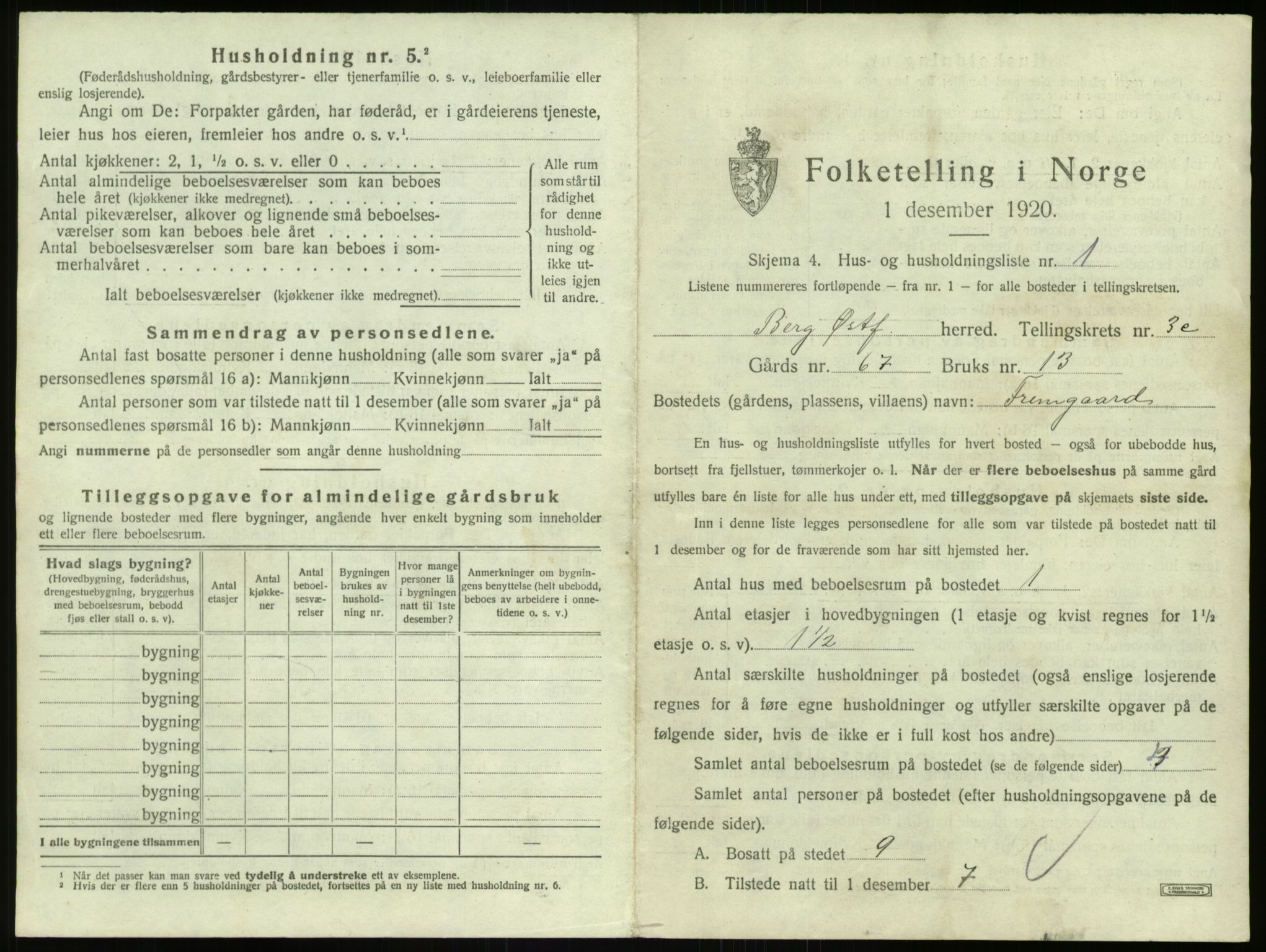 SAO, 1920 census for Berg, 1920, p. 871