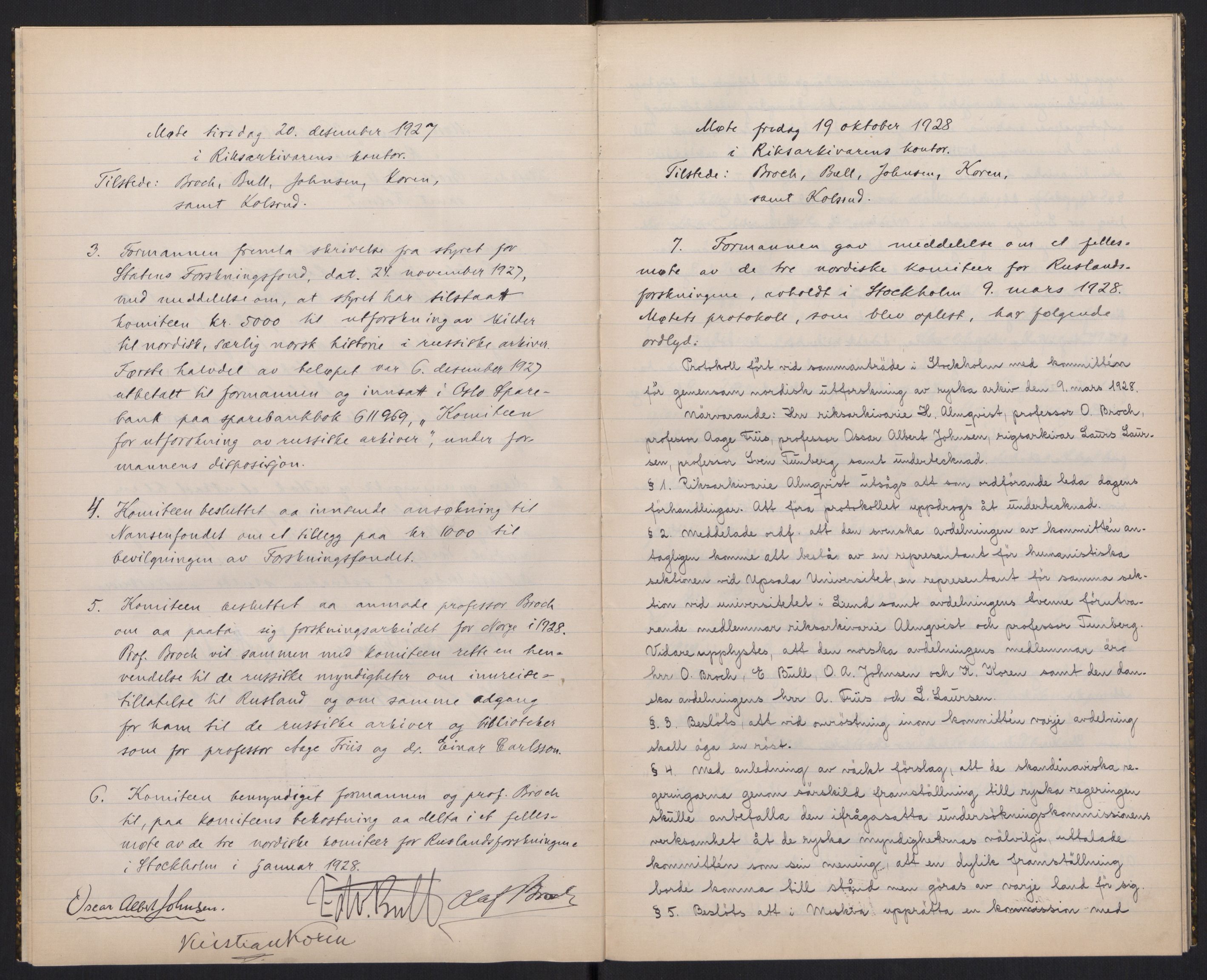 Den norske historiske forenings komite for arkivgranskning i Russland, AV/RA-PA-0409/F/L0001/0001: -- / Forhandlingsprotokoll, 1927-1932, p. 3