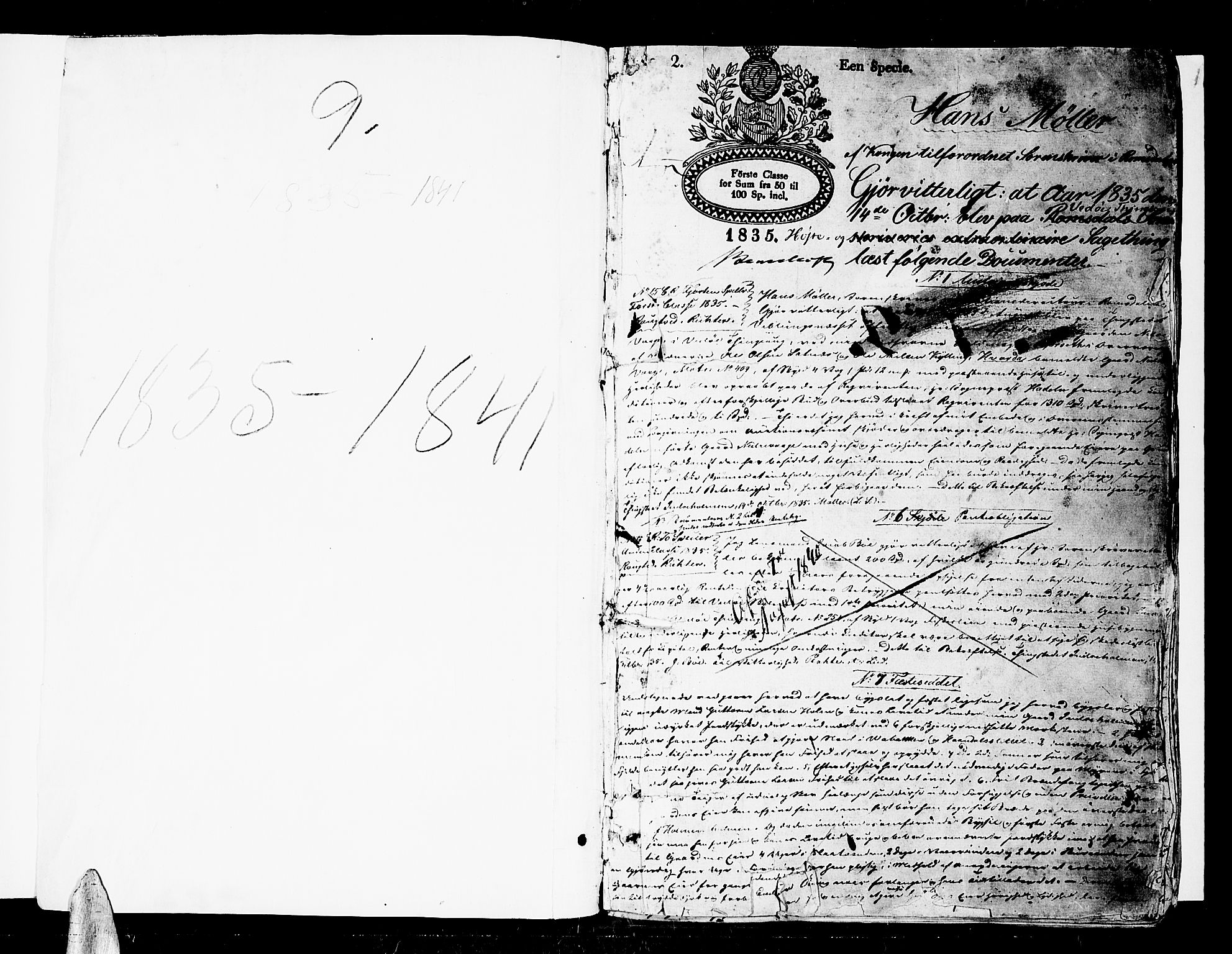 Romsdal sorenskriveri, SAT/A-4149/1/2/2C/L0011: Mortgage book no. 9, 1835-1841, p. 1