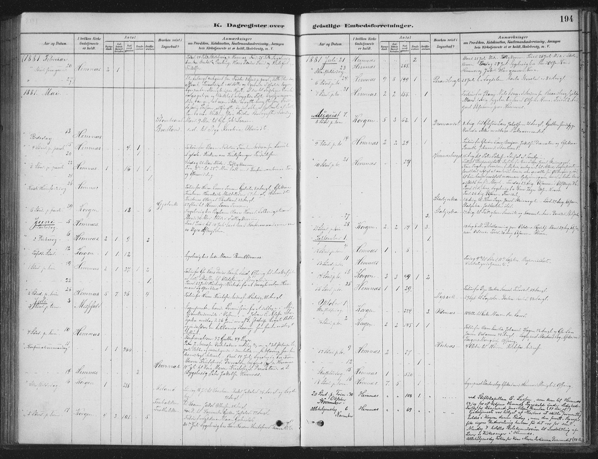 Ministerialprotokoller, klokkerbøker og fødselsregistre - Nordland, AV/SAT-A-1459/825/L0361: Parish register (official) no. 825A15, 1878-1893, p. 194