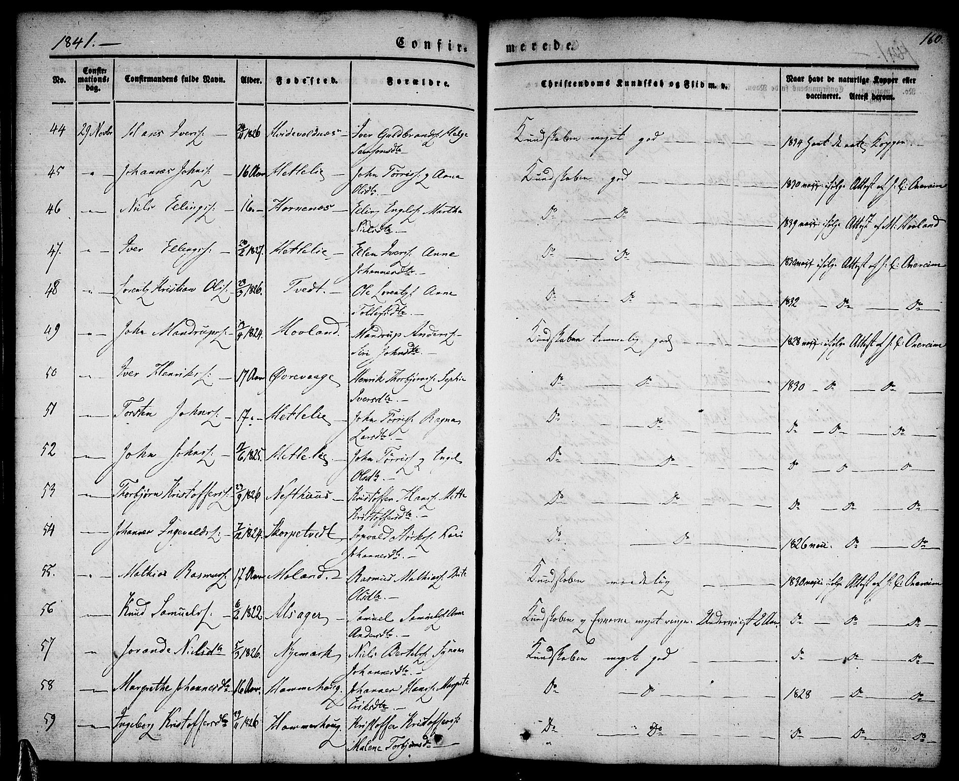 Tysnes sokneprestembete, AV/SAB-A-78601/H/Haa: Parish register (official) no. A 9, 1837-1848, p. 160