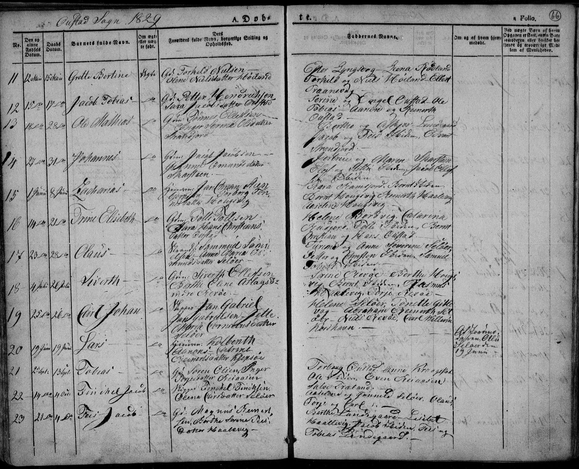 Lyngdal sokneprestkontor, AV/SAK-1111-0029/F/Fa/Fac/L0007: Parish register (official) no. A 7, 1825-1838, p. 66