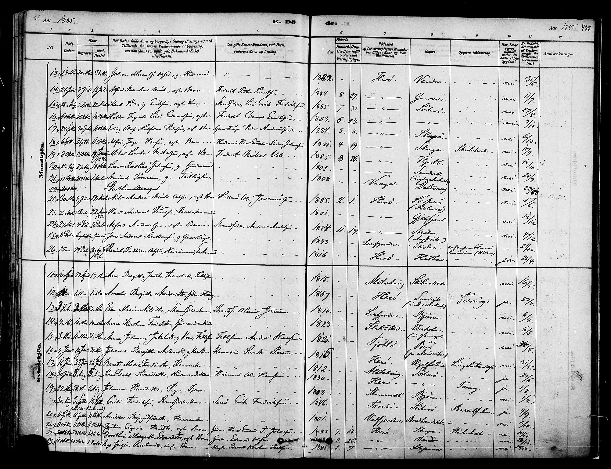 Ministerialprotokoller, klokkerbøker og fødselsregistre - Nordland, AV/SAT-A-1459/834/L0507: Parish register (official) no. 834A05, 1878-1892, p. 438