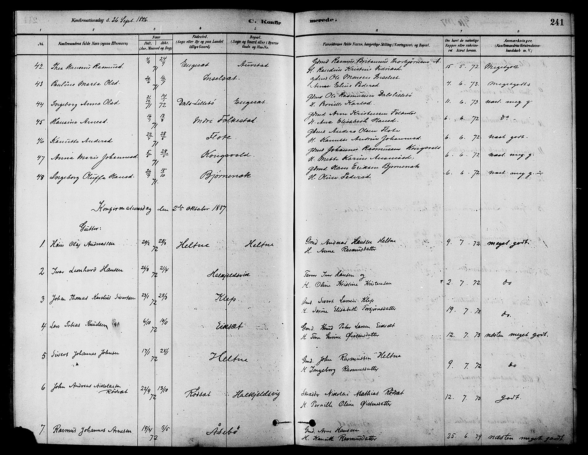 Ministerialprotokoller, klokkerbøker og fødselsregistre - Møre og Romsdal, AV/SAT-A-1454/511/L0141: Parish register (official) no. 511A08, 1878-1890, p. 241