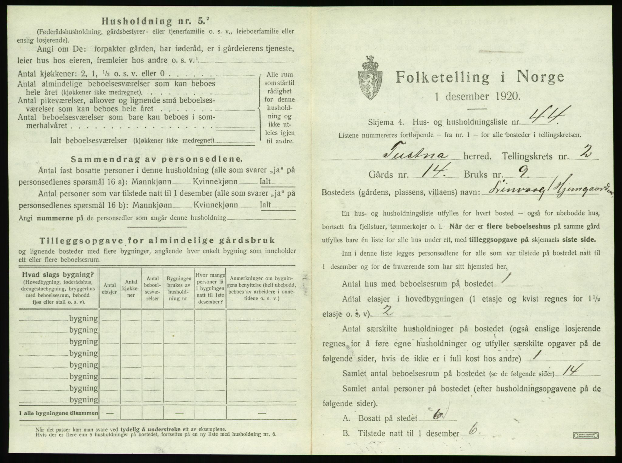 SAT, 1920 census for Tustna, 1920, p. 175