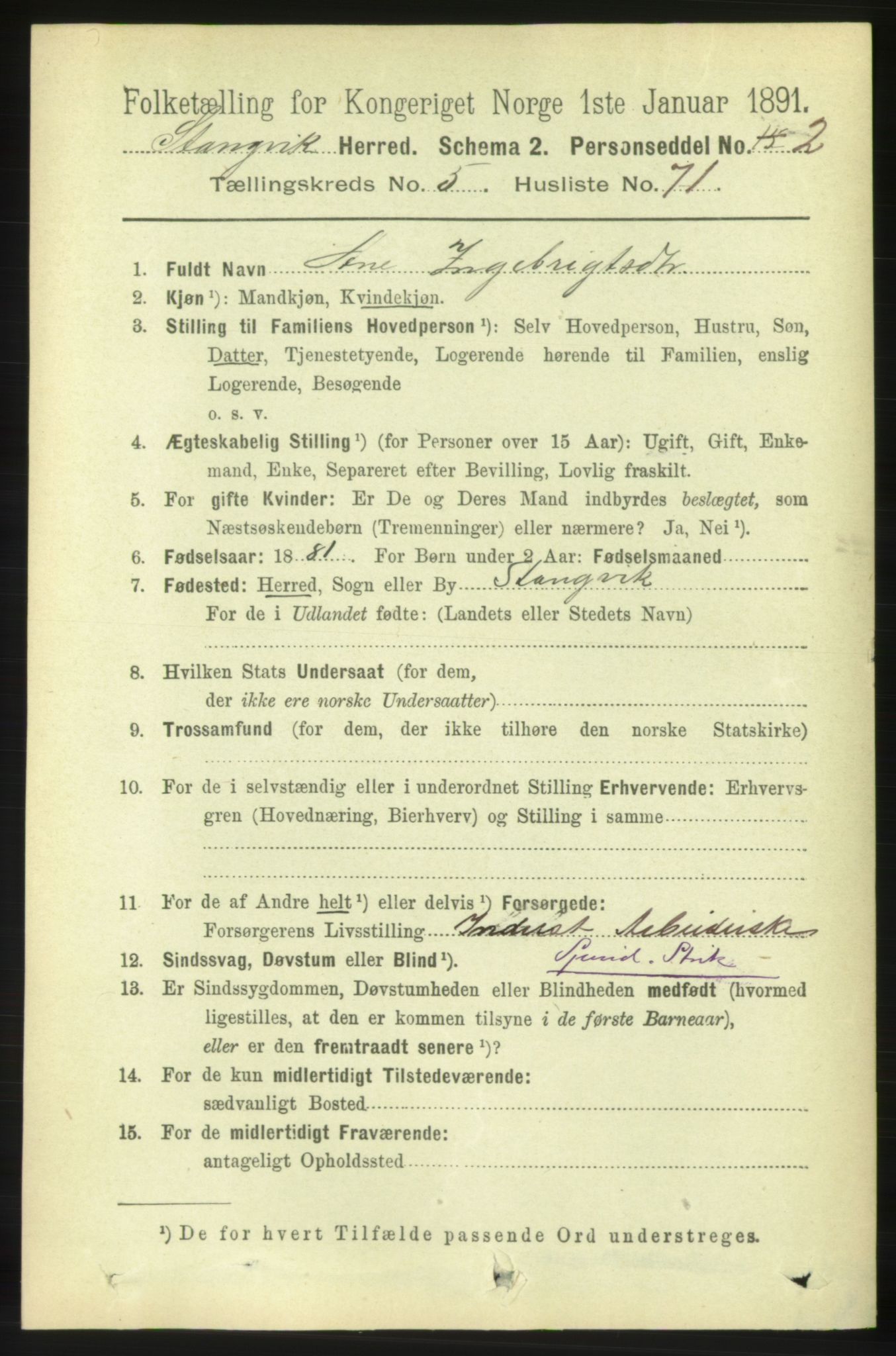 RA, 1891 census for 1564 Stangvik, 1891, p. 2605