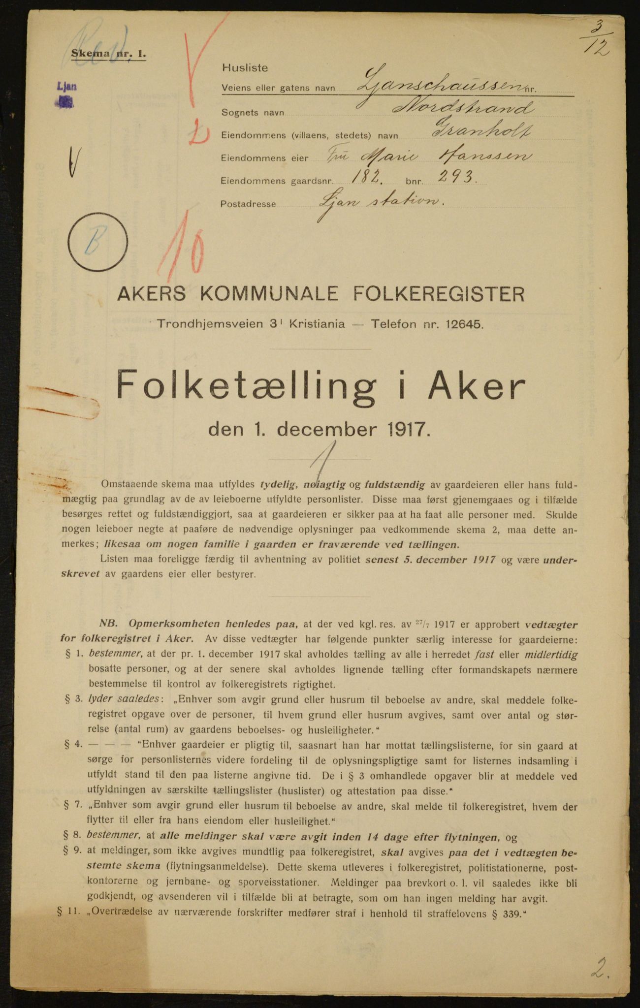 OBA, Municipal Census 1917 for Aker, 1917, p. 17236