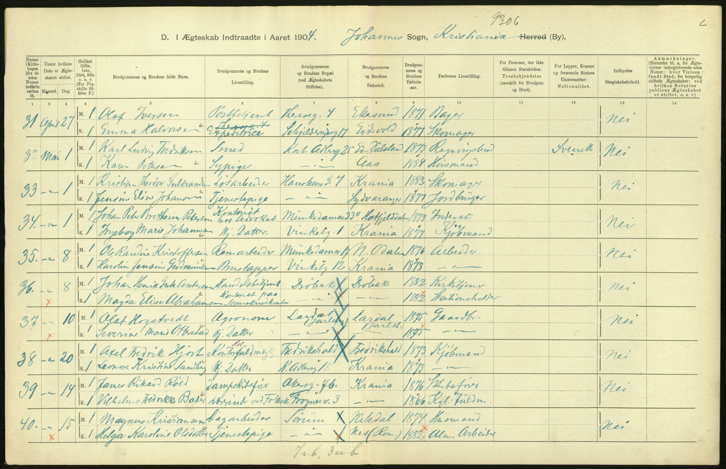 Statistisk sentralbyrå, Sosiodemografiske emner, Befolkning, AV/RA-S-2228/D/Df/Dfa/Dfab/L0004: Kristiania: Gifte, døde, 1904, p. 204