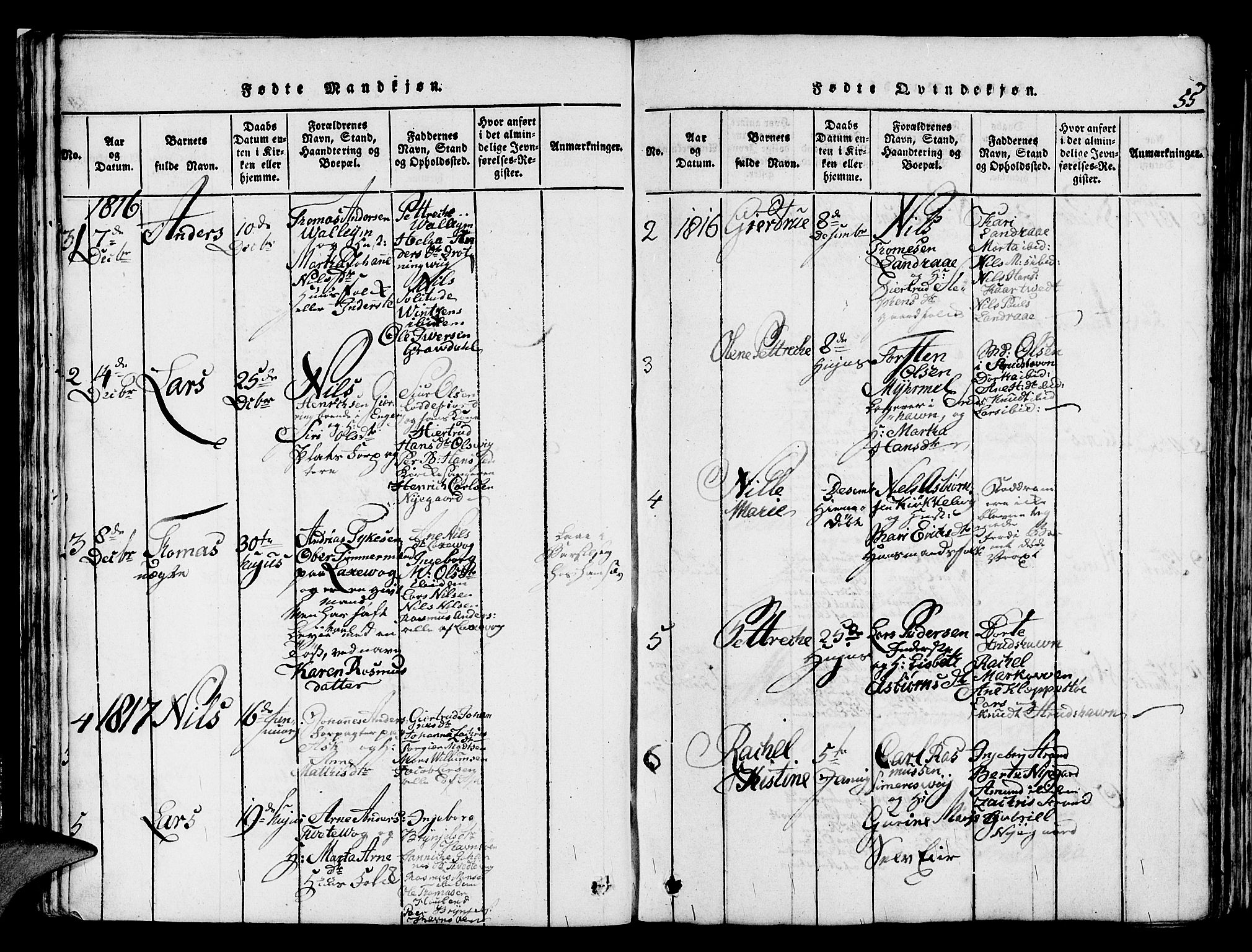 Askøy Sokneprestembete, SAB/A-74101/H/Ha/Haa/Haaa/L0003: Parish register (official) no. A 3, 1815-1825, p. 55