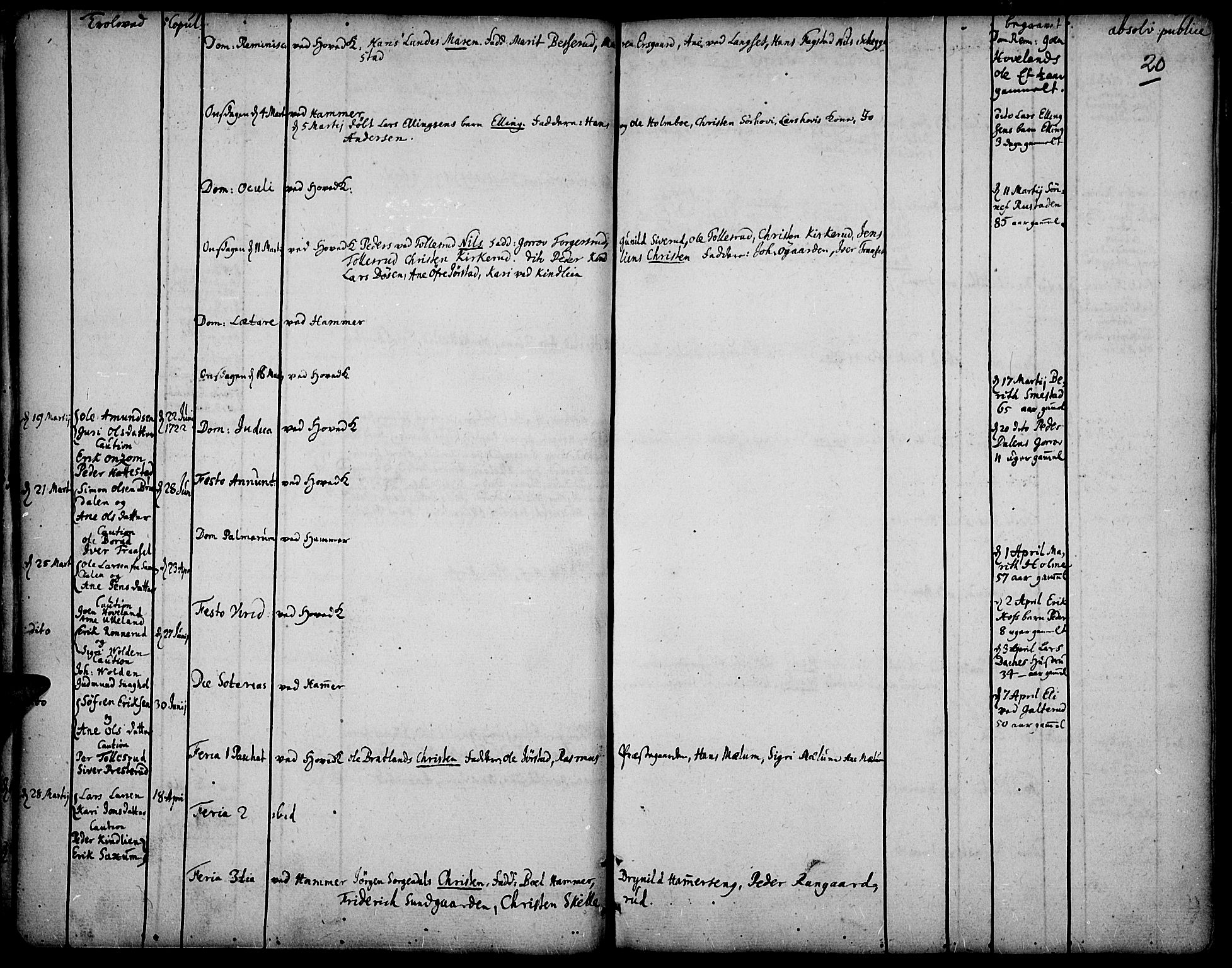 Fåberg prestekontor, SAH/PREST-086/H/Ha/Haa/L0001: Parish register (official) no. 1, 1727-1775, p. 20