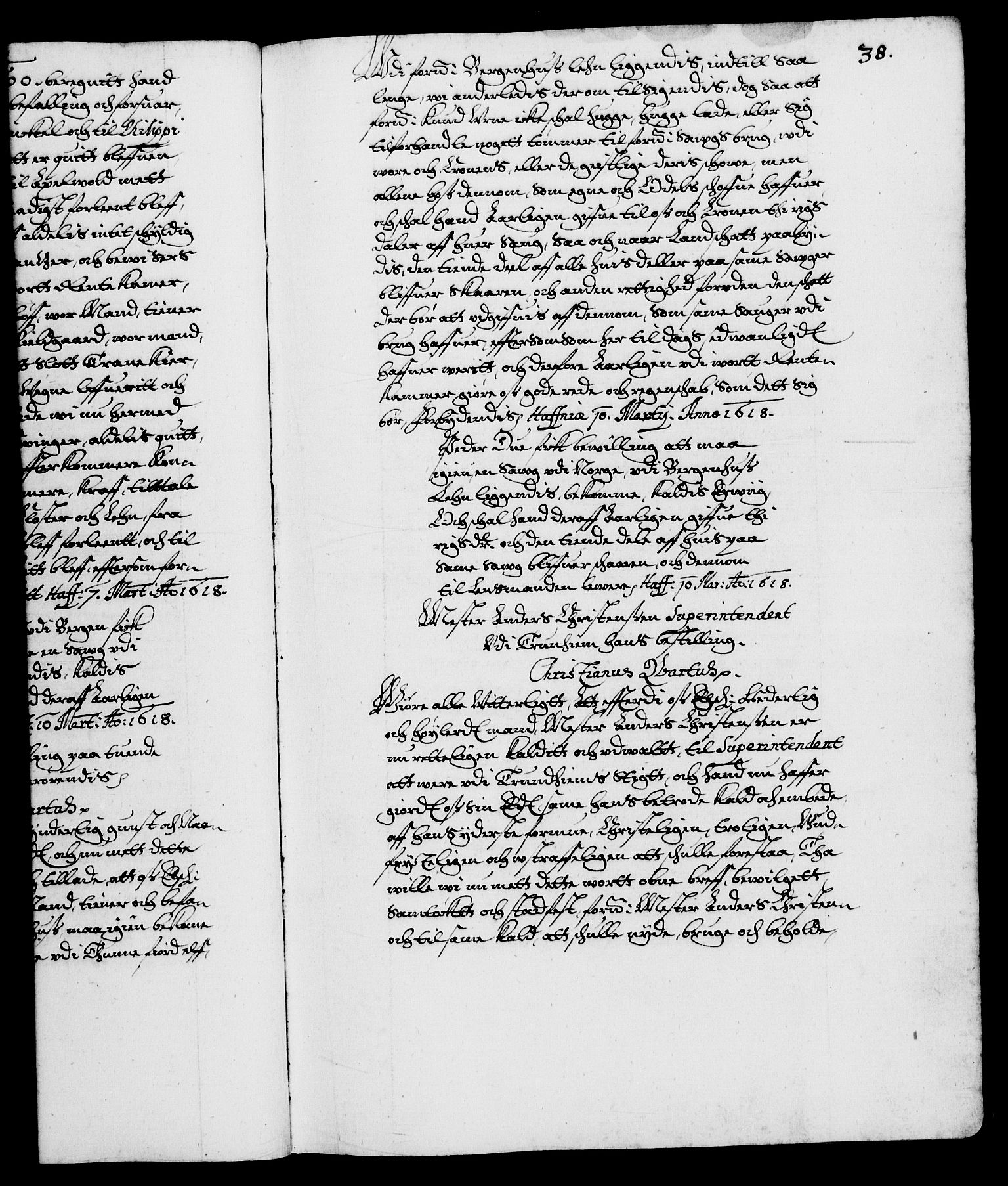 Danske Kanselli 1572-1799, AV/RA-EA-3023/F/Fc/Fca/Fcaa/L0004: Norske registre (mikrofilm), 1617-1630, p. 38a