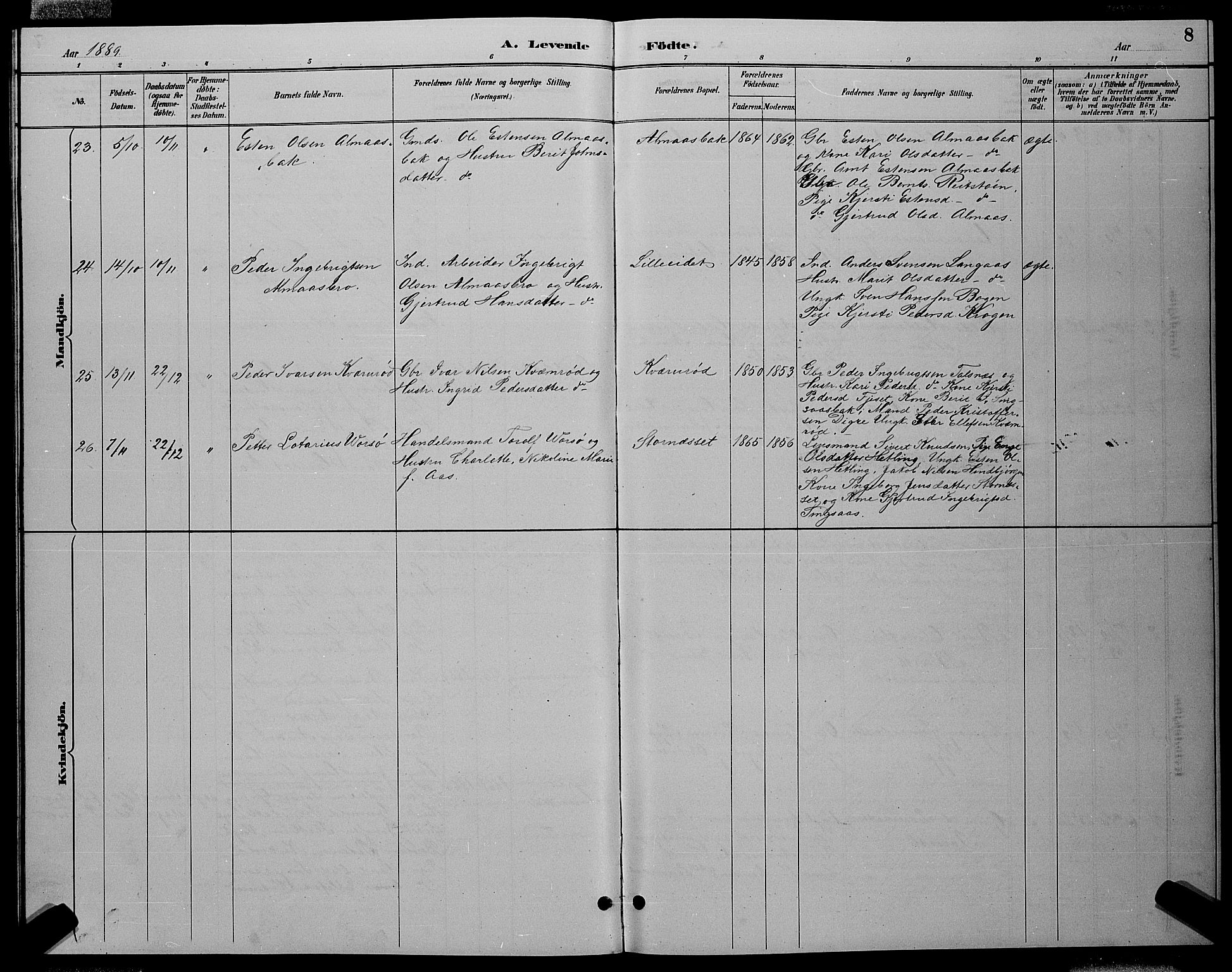 Ministerialprotokoller, klokkerbøker og fødselsregistre - Sør-Trøndelag, AV/SAT-A-1456/688/L1028: Parish register (copy) no. 688C03, 1889-1899, p. 8