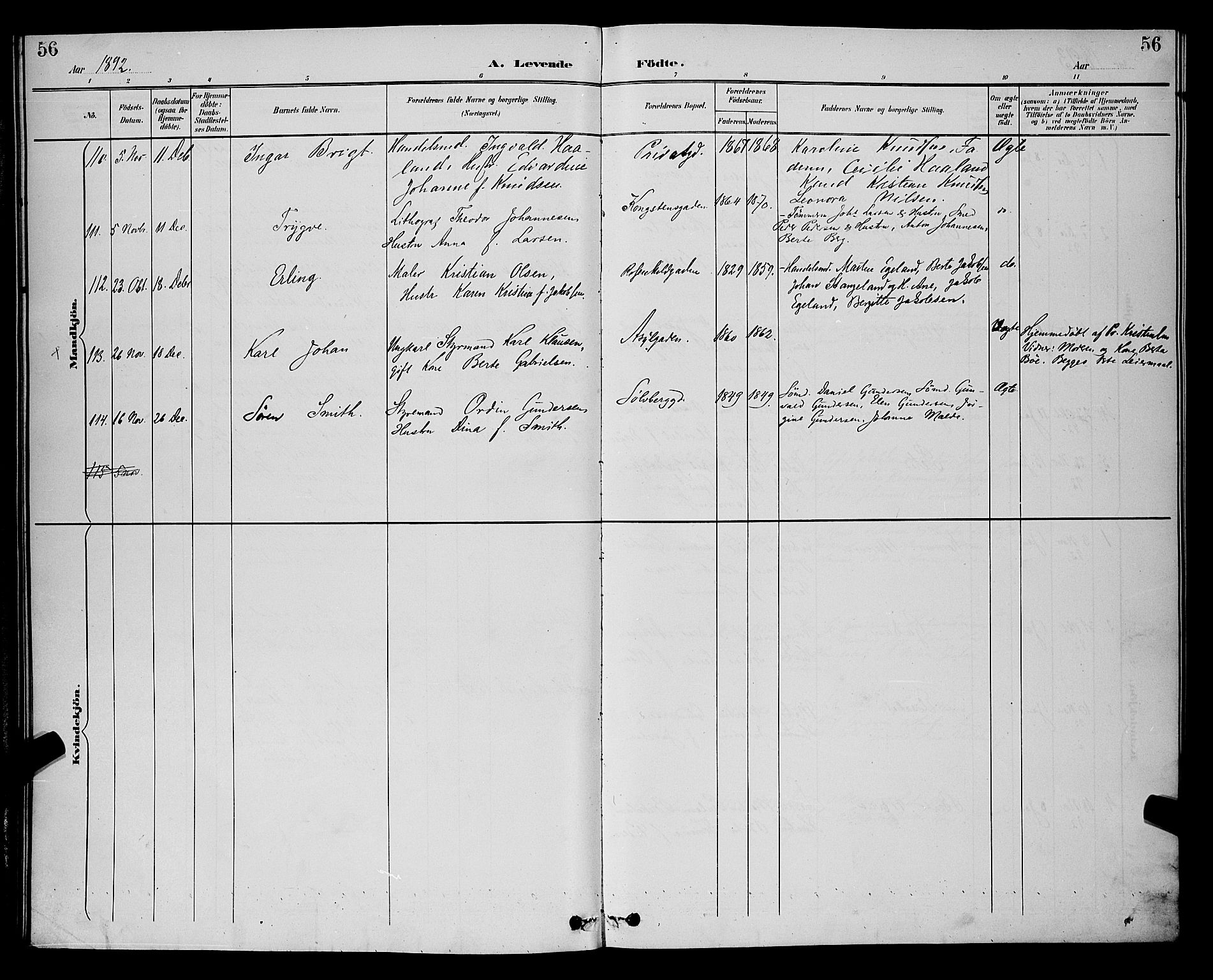 St. Petri sokneprestkontor, SAST/A-101813/001/30/30BB/L0006: Parish register (copy) no. B 6, 1890-1897, p. 56