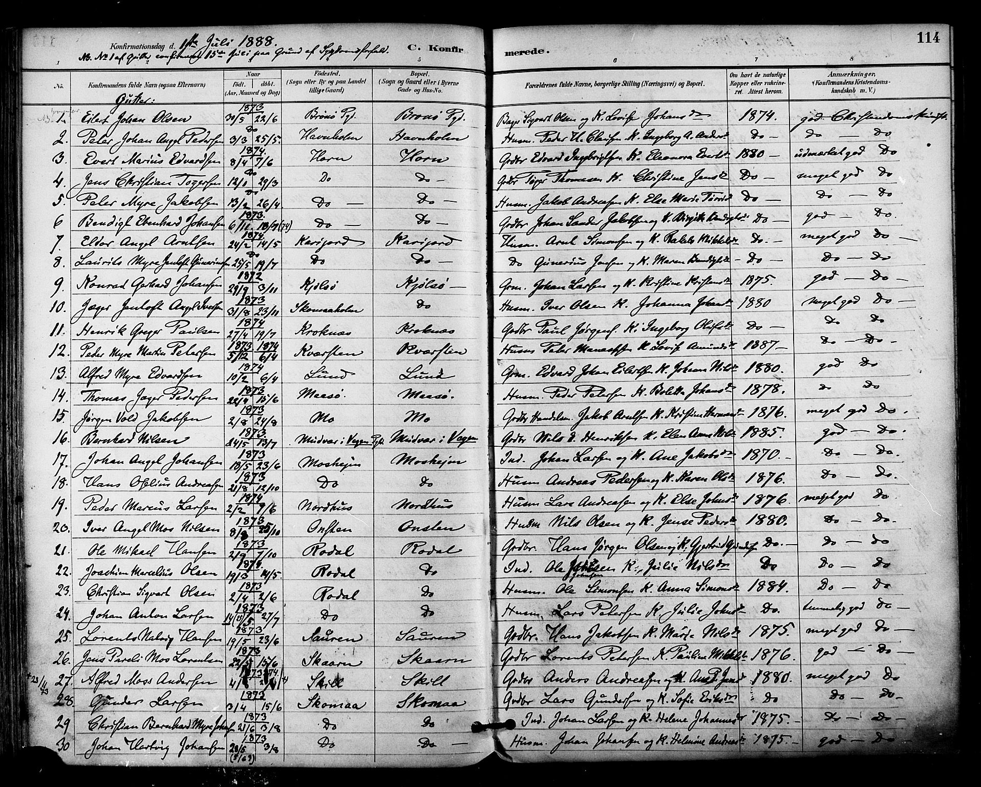 Ministerialprotokoller, klokkerbøker og fødselsregistre - Nordland, AV/SAT-A-1459/813/L0200: Parish register (official) no. 813A10, 1886-1900, p. 114