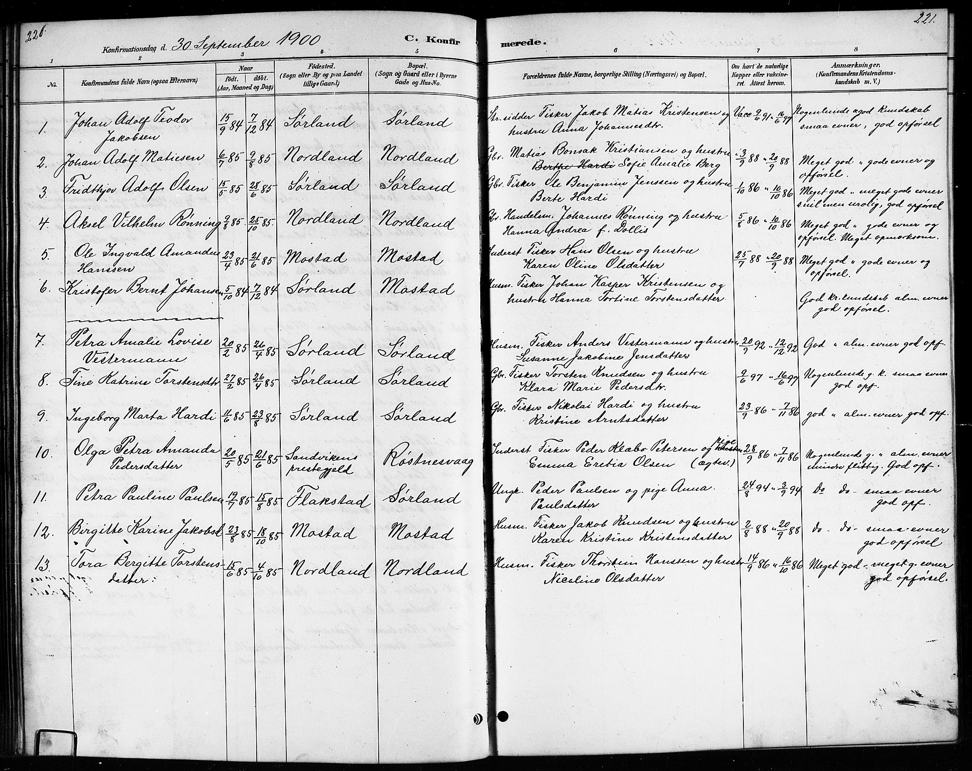 Ministerialprotokoller, klokkerbøker og fødselsregistre - Nordland, SAT/A-1459/807/L0123: Parish register (copy) no. 807C01, 1884-1910, p. 220-221