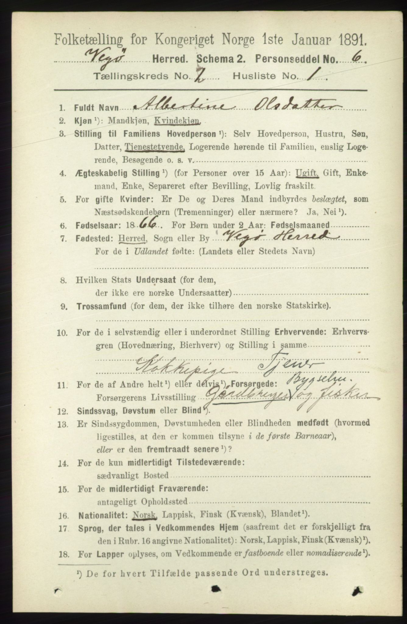 RA, 1891 census for 1815 Vega, 1891, p. 604