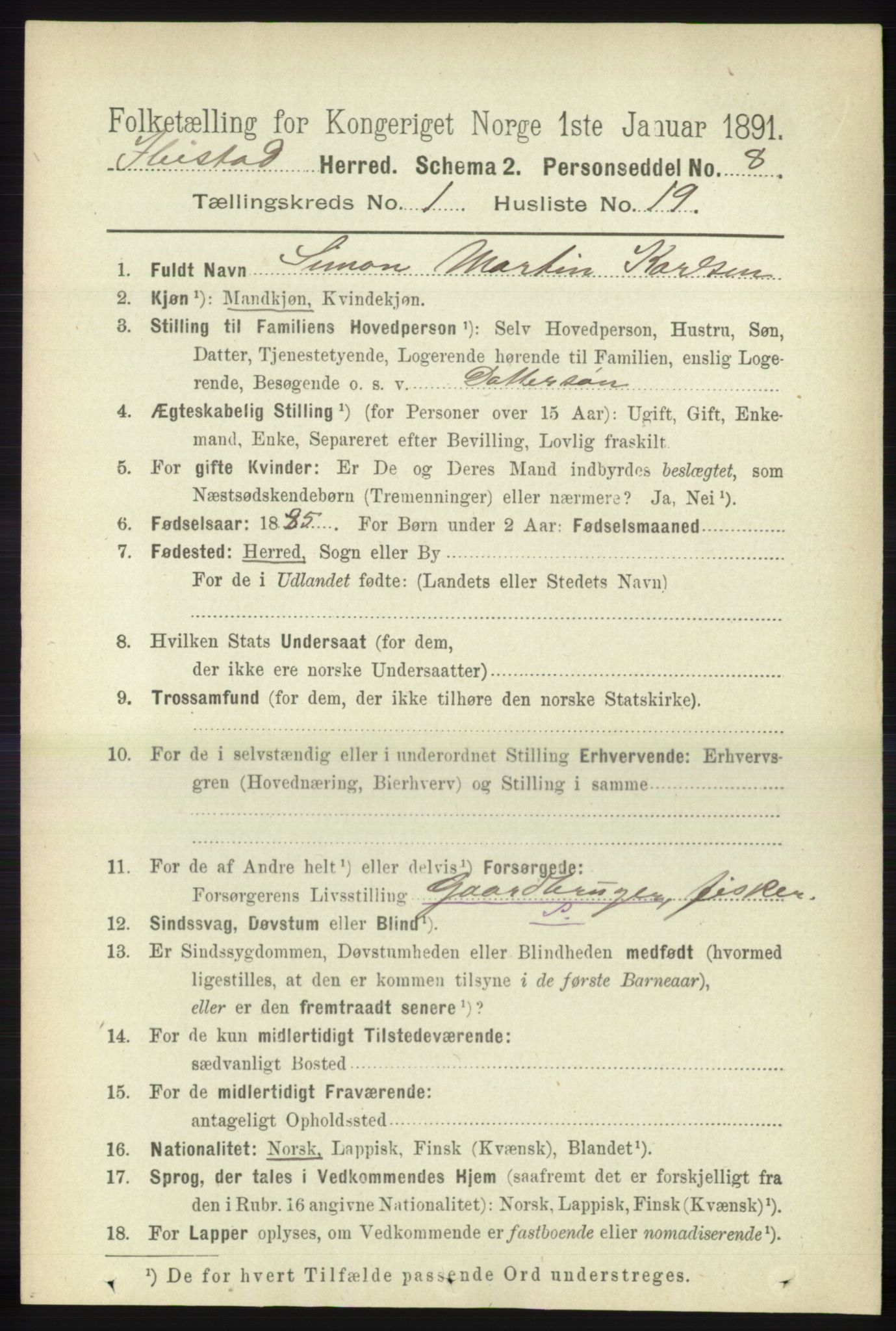 RA, 1891 census for 1917 Ibestad, 1891, p. 260