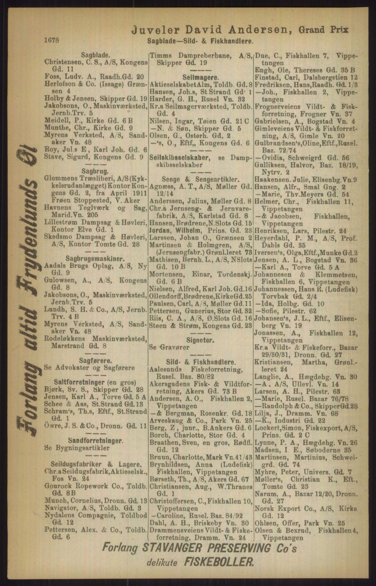 Kristiania/Oslo adressebok, PUBL/-, 1911, p. 1678